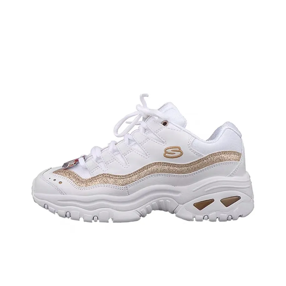 Skechers D'LITES Series Низкий Топ Повседневная Обувь Женская Белая Золотая