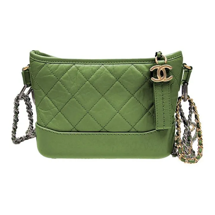 CHANEL Gabrielle Calfskin Crossbody Handbag Shoulder Bag Women's Green