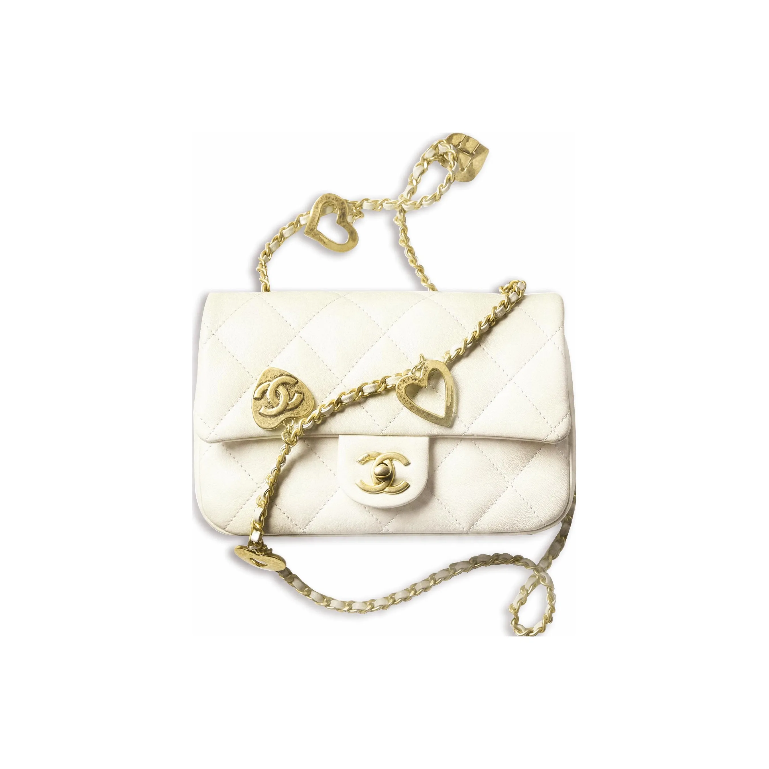 CHANEL Lambskin Flap Bag, Shoulder Bag, Crossbody Bag Mini Women's White