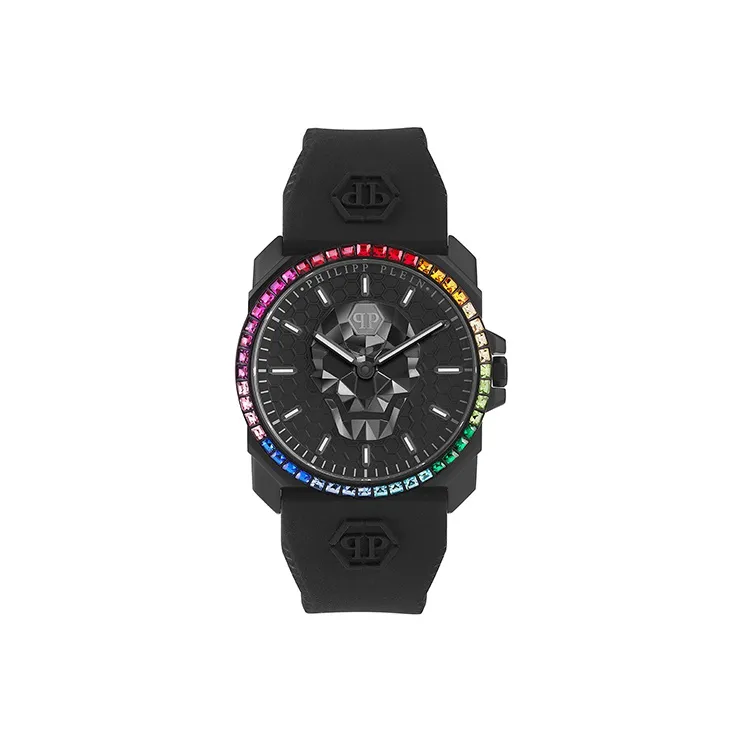 PHILIPP PLEIN Наручные часы Кварцевый механизм Силиконовый ремешок 40 мм Черный циферблат Мужские часы