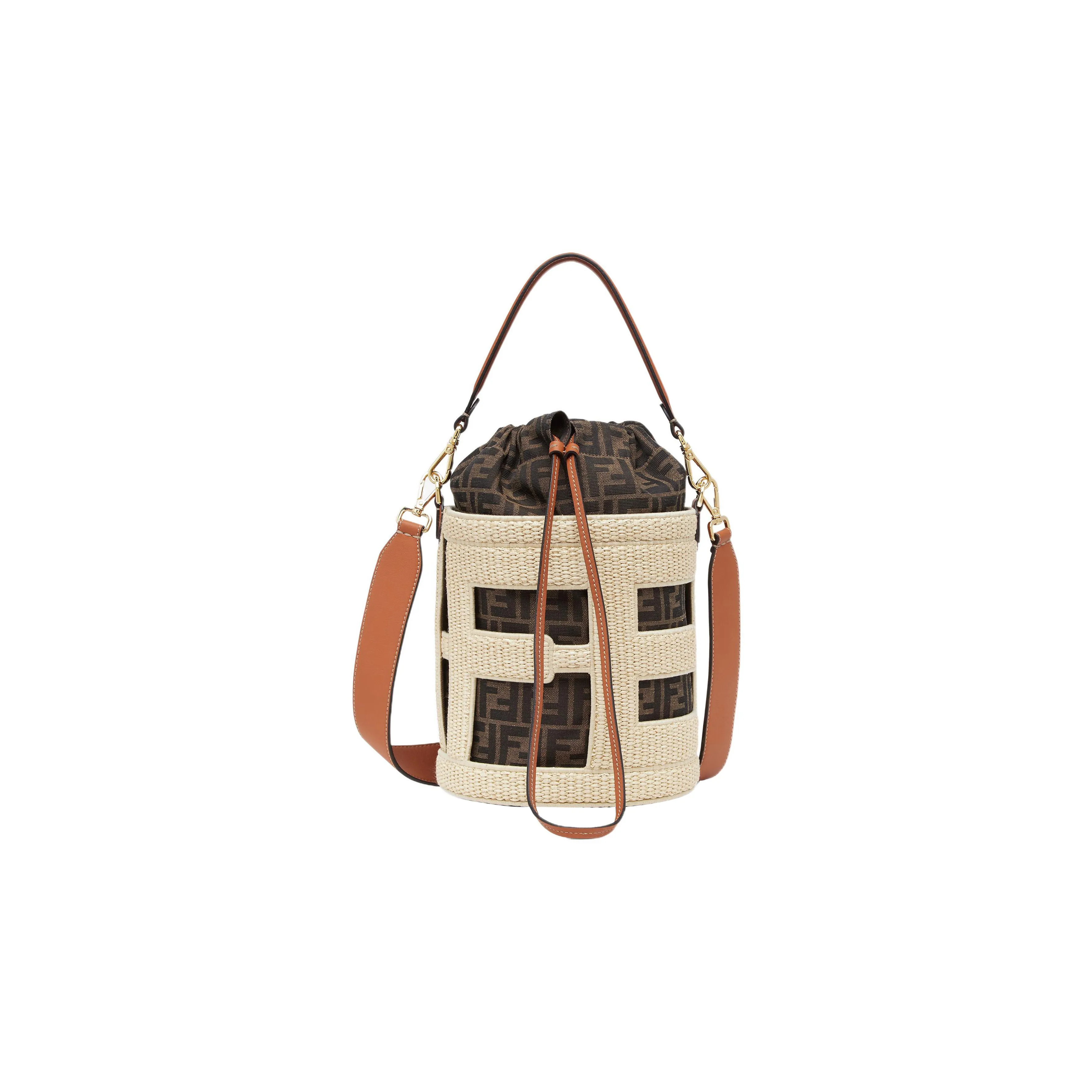FENDI Straw Patchwork Jacquard Fabric Shoulder Bag, Crossbody Bag, Handbag Medium Size Women's Multicolor