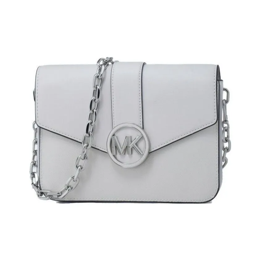 MICHAEL KORS Leather Envelope Bag, Handbag, Shoulder Bag Women's Silver White Gray