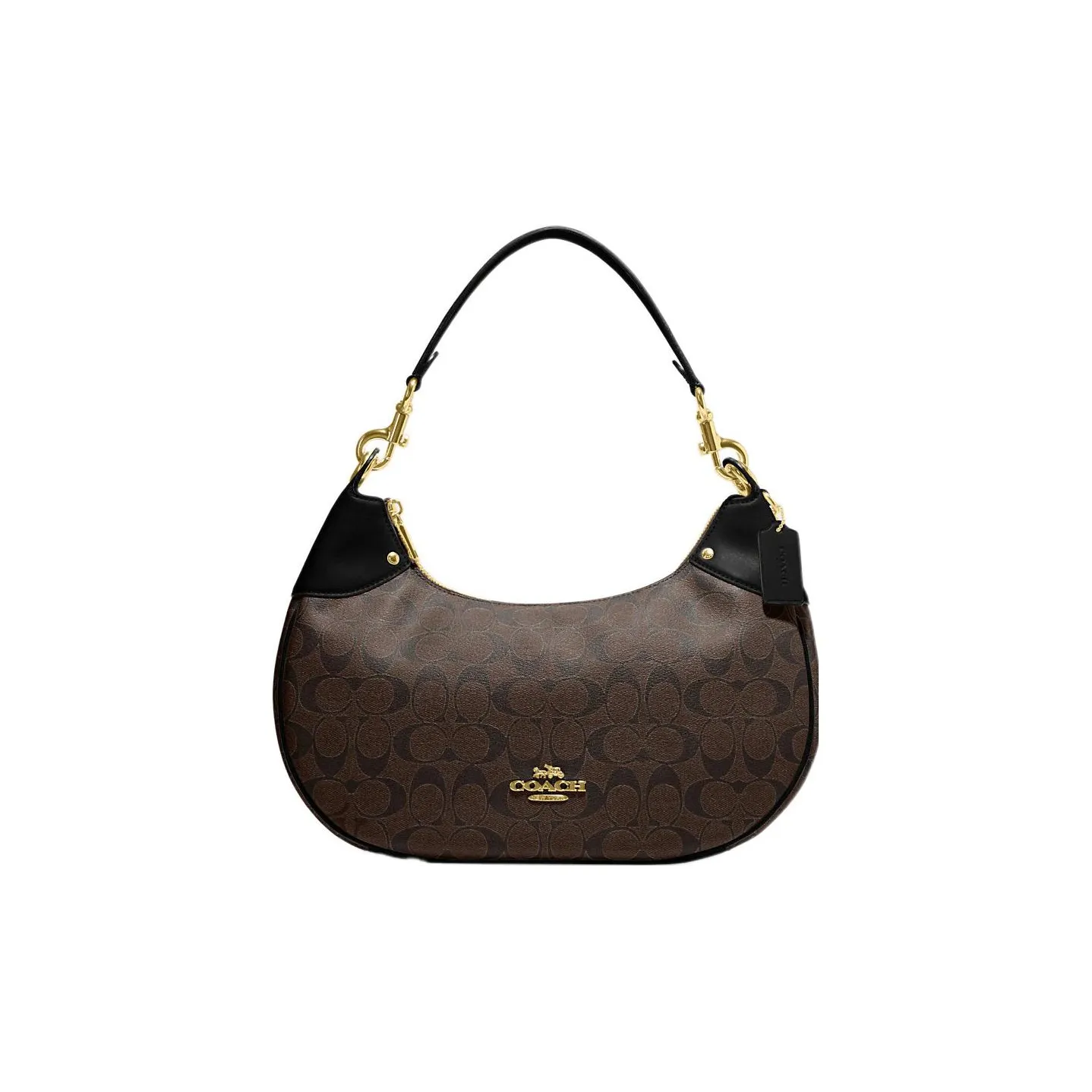 COACH Hobo Canvas With Leather Crescent Bag Shoulder Bag Women's Brown Black