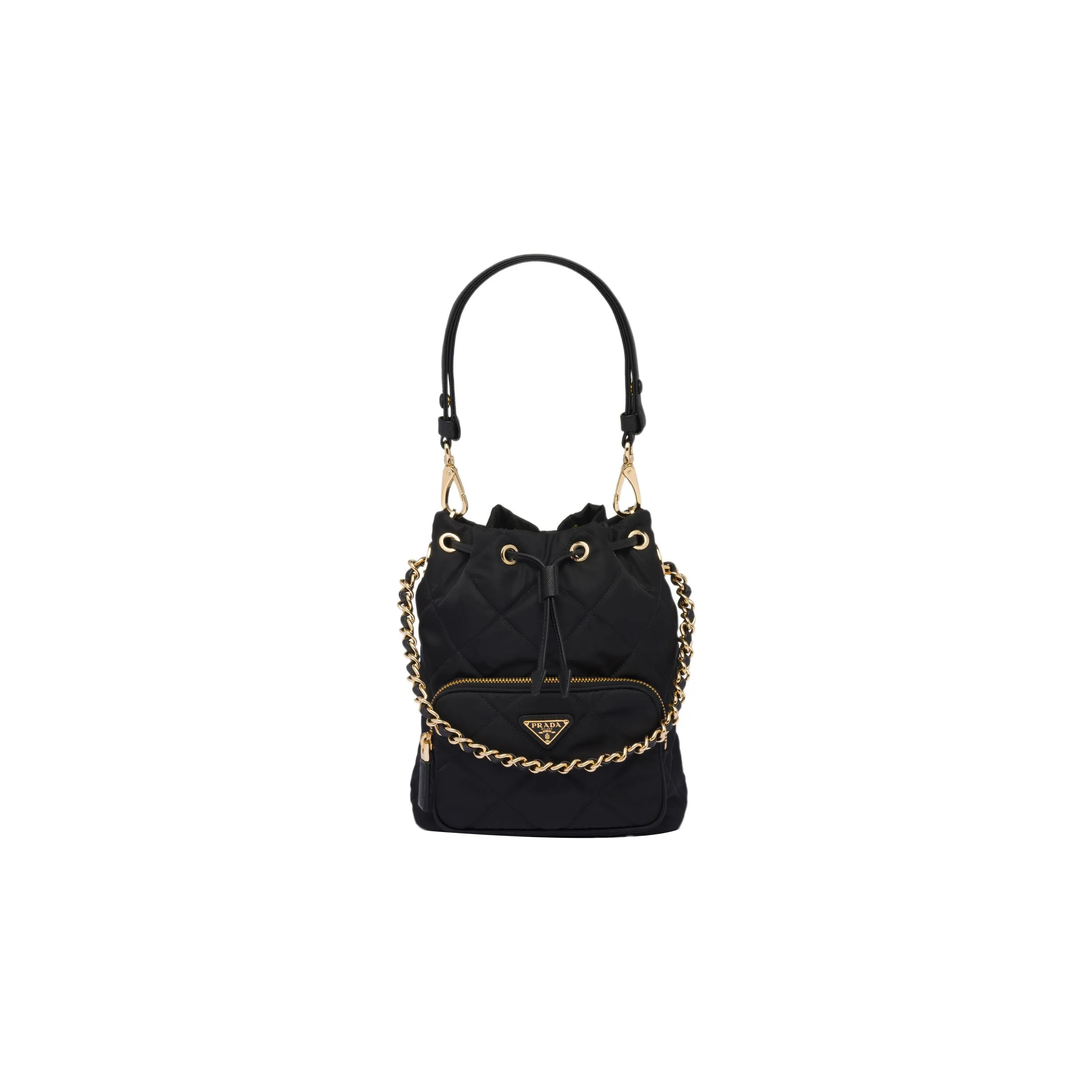 PRADA Recycled Nylon Bucket Bag, Portable Crossbody Bag, Shoulder Bag Regular Women
s Black