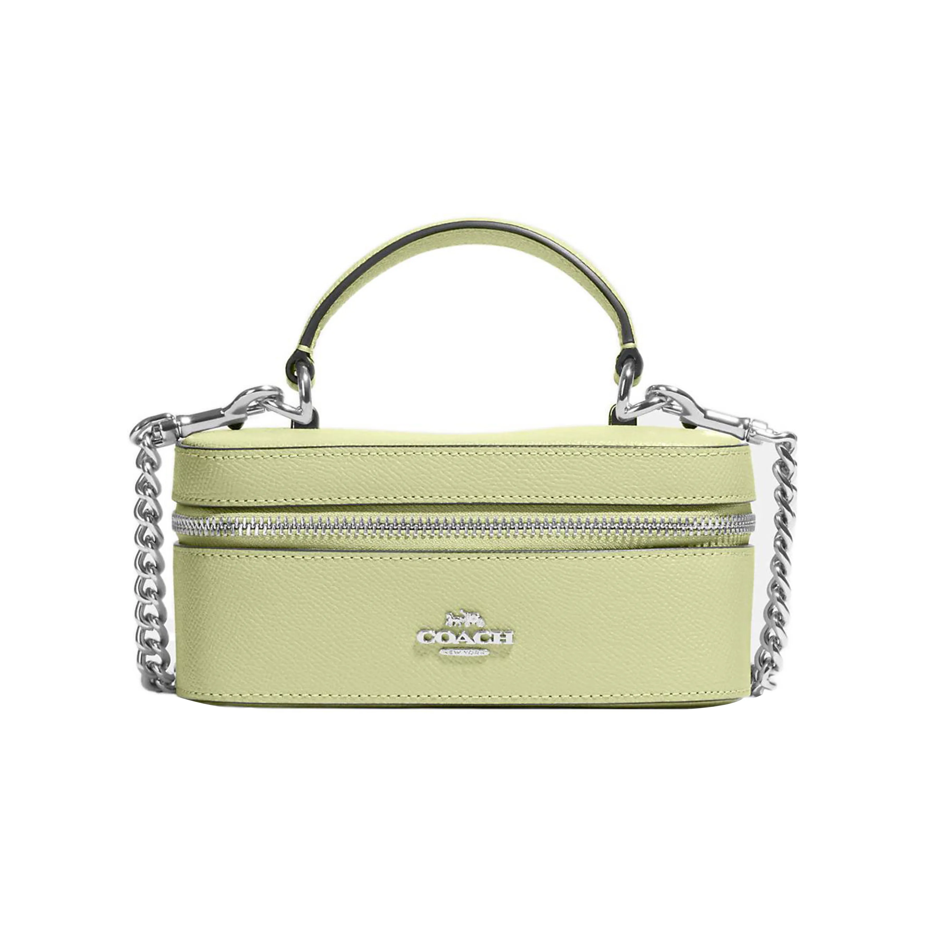 COACH Cross Grain Leather Box Bag, Handbag, Shoulder Bag, Crossbody Bag Trumpets Women's Grass Green