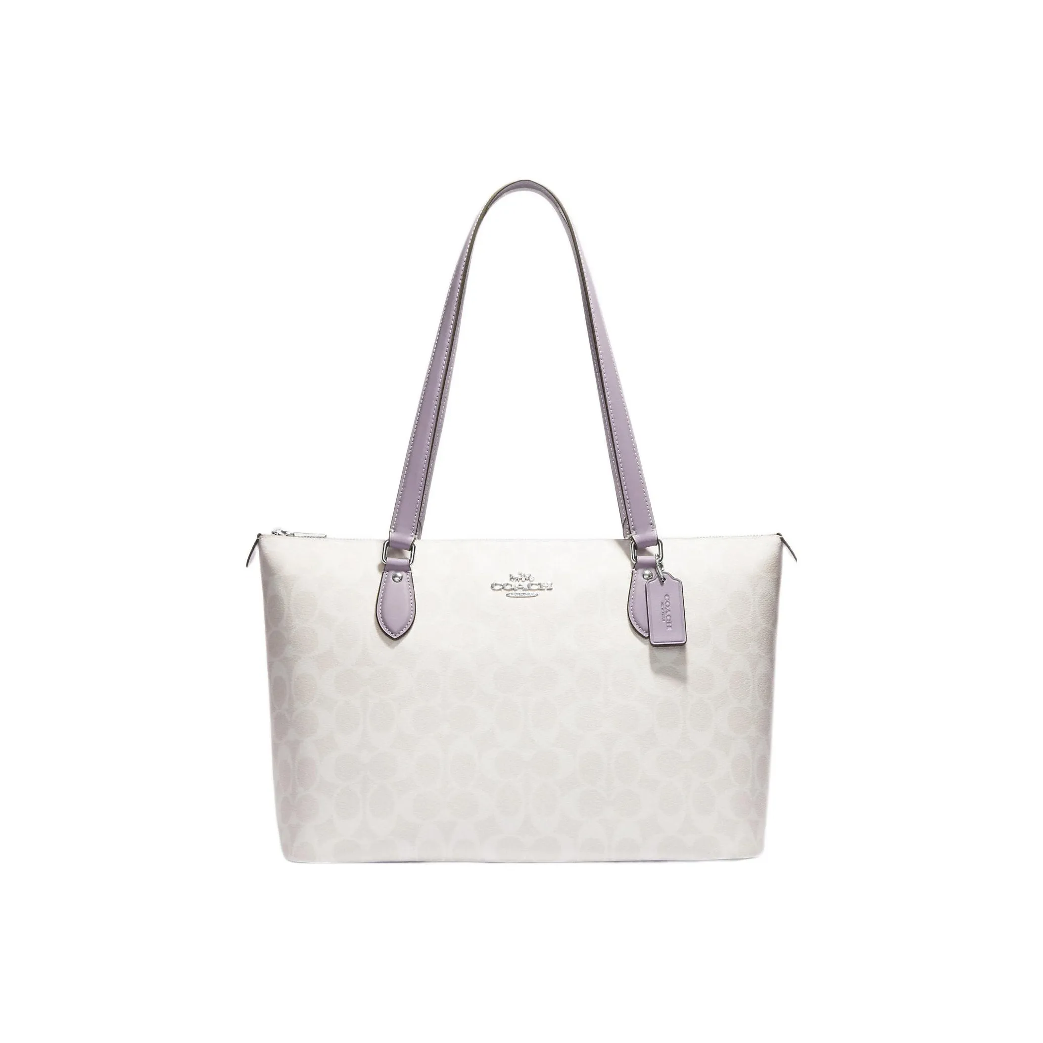 COACH Gallery Canvas With Leather Tote Bag, Shopping Bag, Handbag, Shoulder Bag Women's Ivory White & Purple