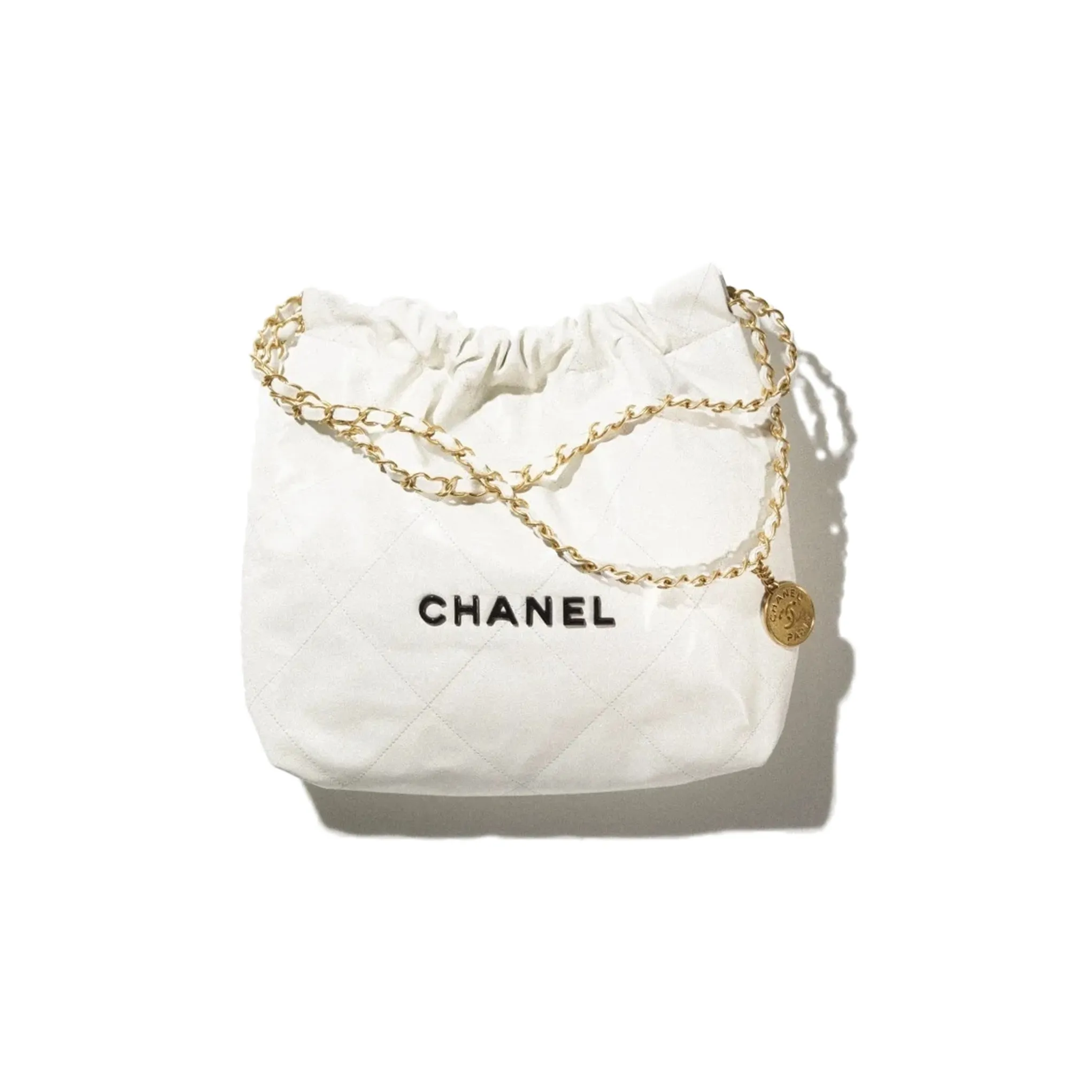 CHANEL Calfskin Trash Bag Portable Crossbody Bag Shoulder Bag Women's White