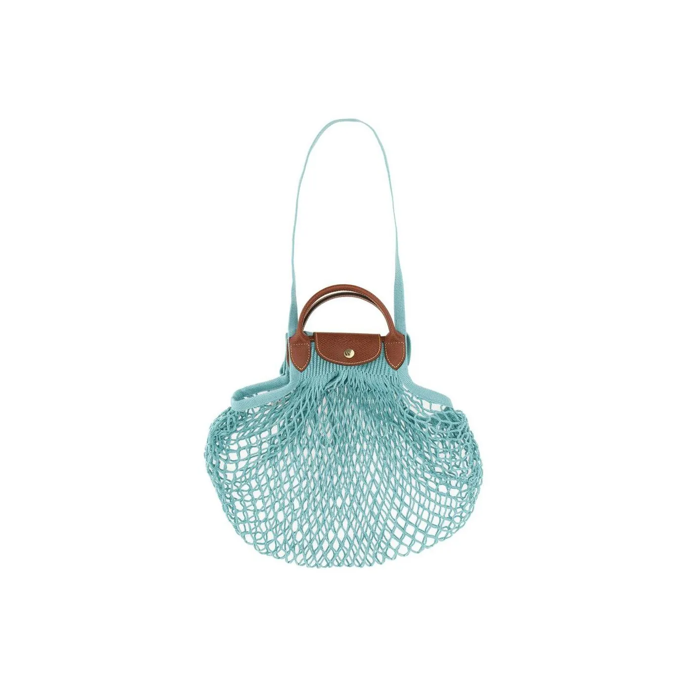 LONGCHAMP Le Pliage Filet Cotton With Cow Leather Shoulder Bag Crossbody Bag Handbag Women's Lagoon Blue