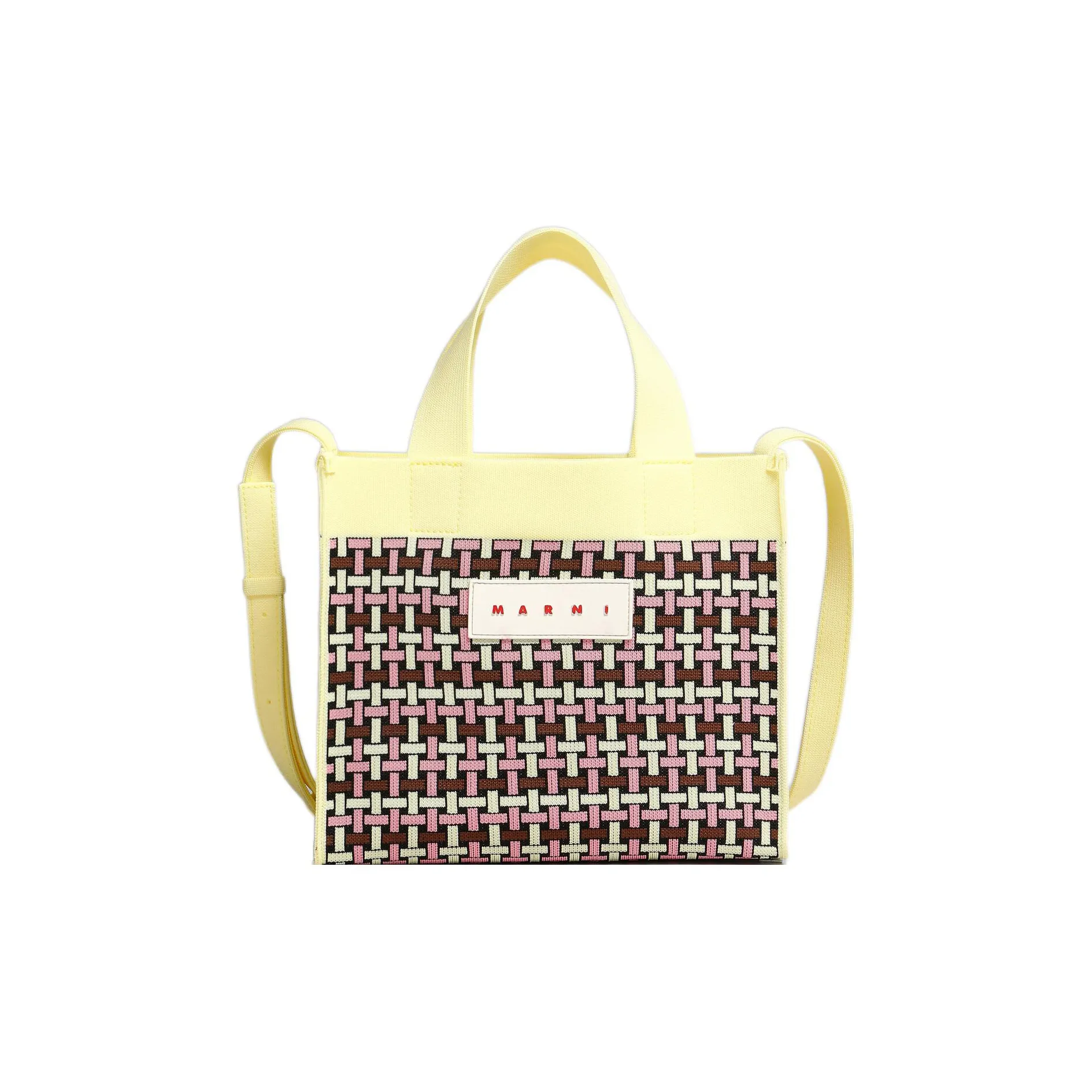 MARNI Polyester Polyurethane Aluminum Tote Bag Shopping Bag Handbag Small Size Women's Light Yellow/Pink