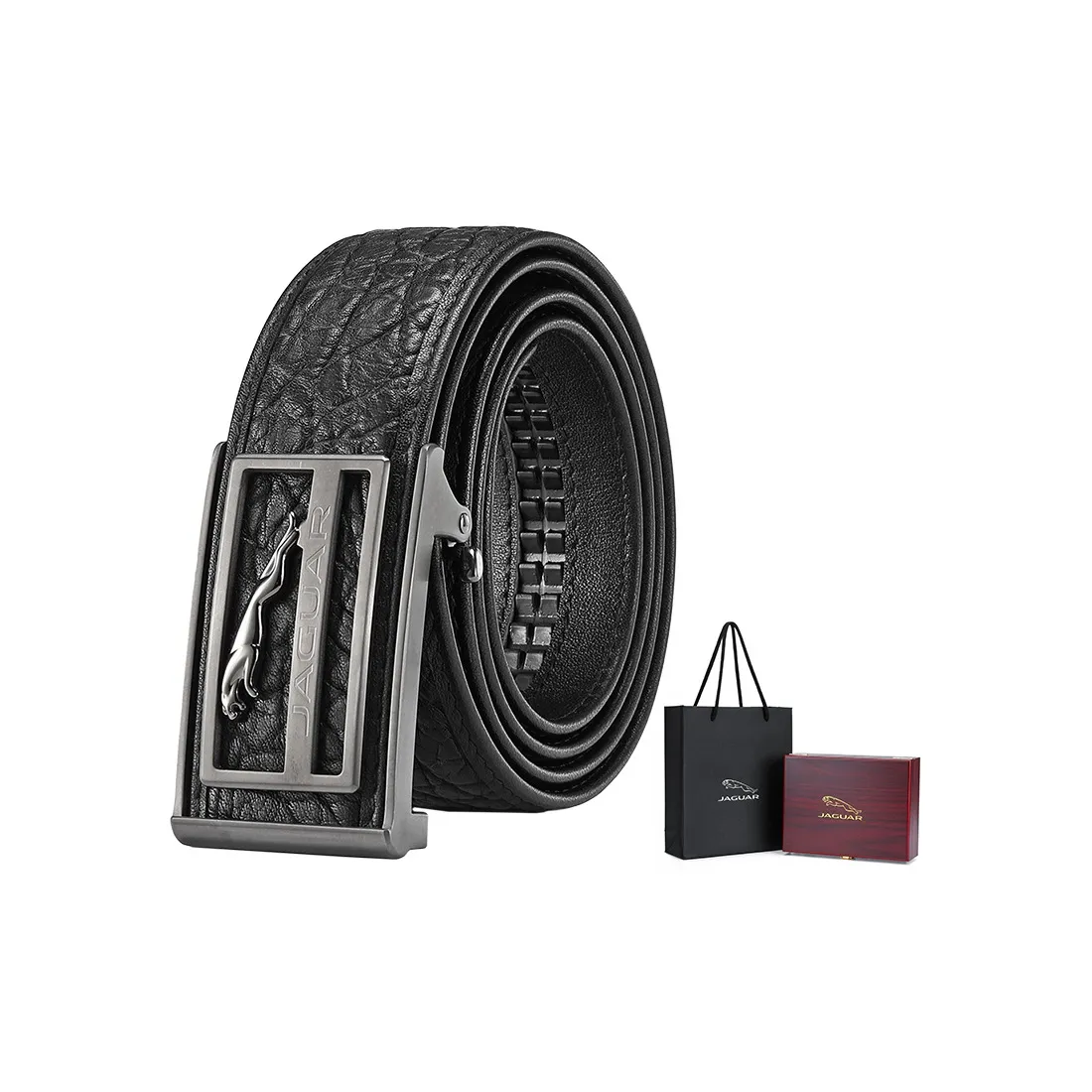 JAGUAR Stainless Steel Automatic Buckle Inner Trouser Belt Dress Pant Waistband Leather Belts Men's Width 3.7cm