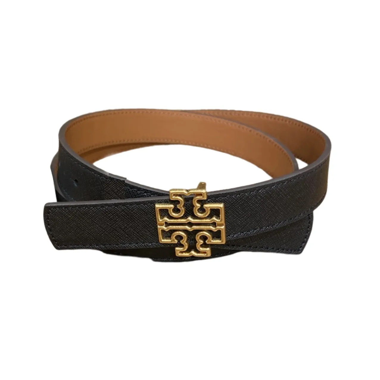 TORY BURCH Двойной с обеих сторон двухтонный плавная застежка кожаные ремни женские черный ширина 2,54 см