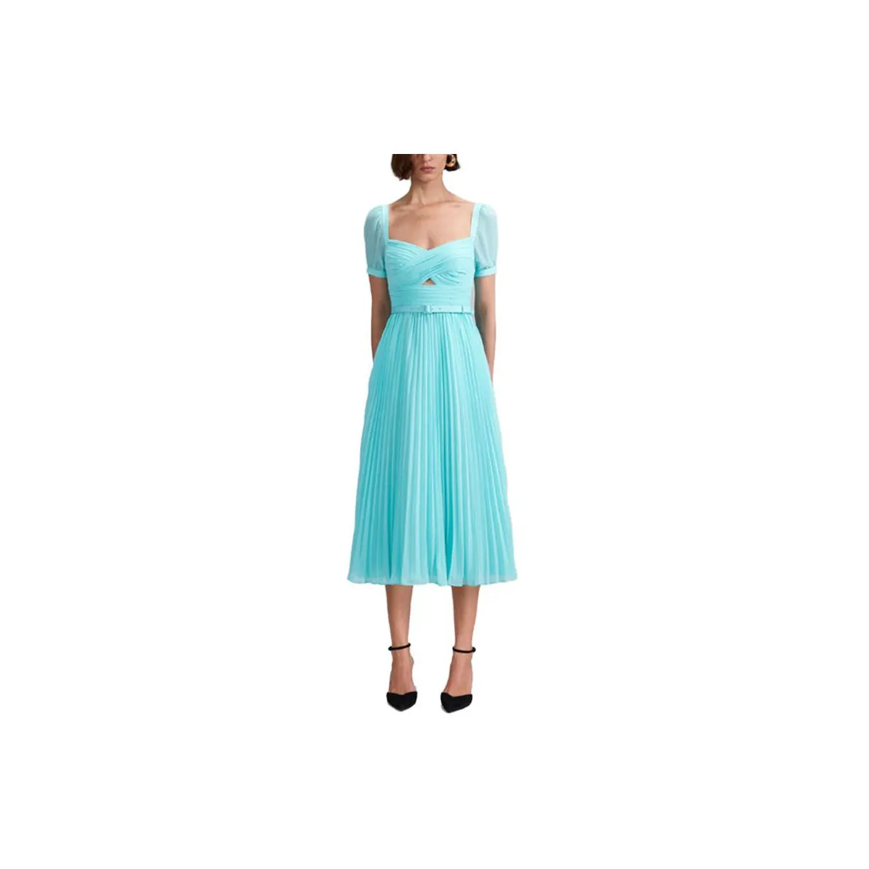 Self portrait Belted Plissé Midi Dress