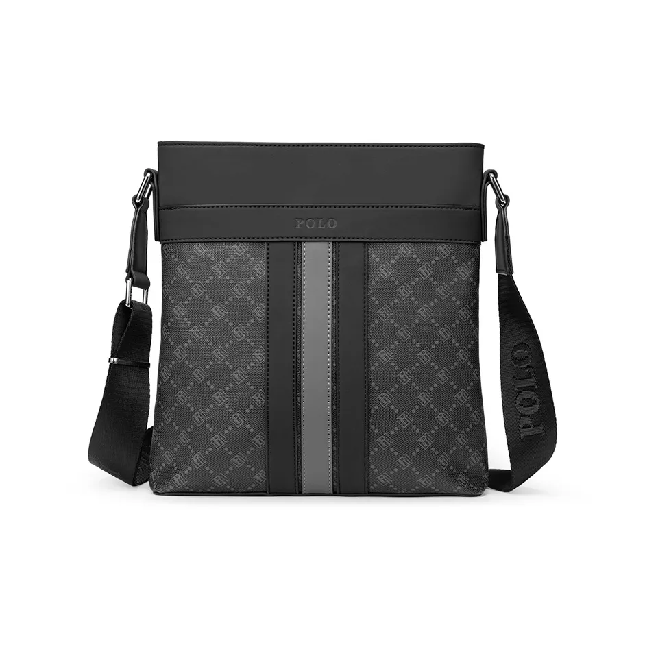 POLO PVC Synthetic Leather Crossbody Bag For Men, Shoulder Bag For Men Medium Men's Black