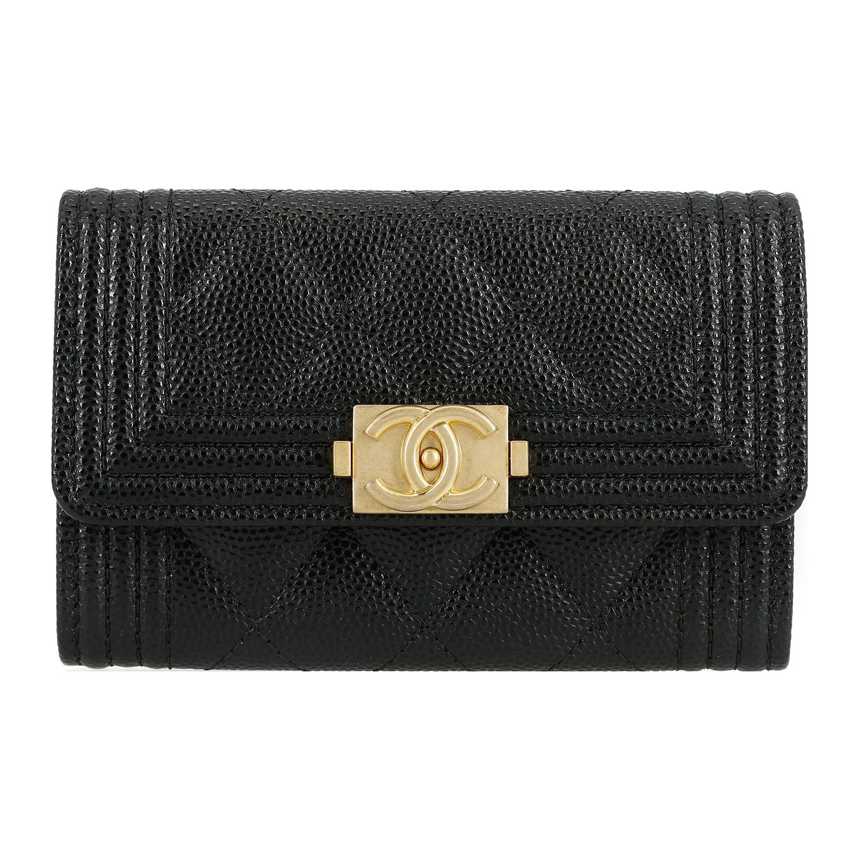 CHANEL 21K Winter LEBOY Sheepskin Mouth Cover Card Holder Wallet Regular Women's Black