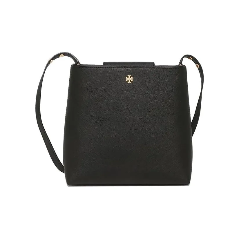 TORY BURCH Emerson Leather Bucket Bags Shoulder Bag Crossbody Bag Medium Size Women's Black