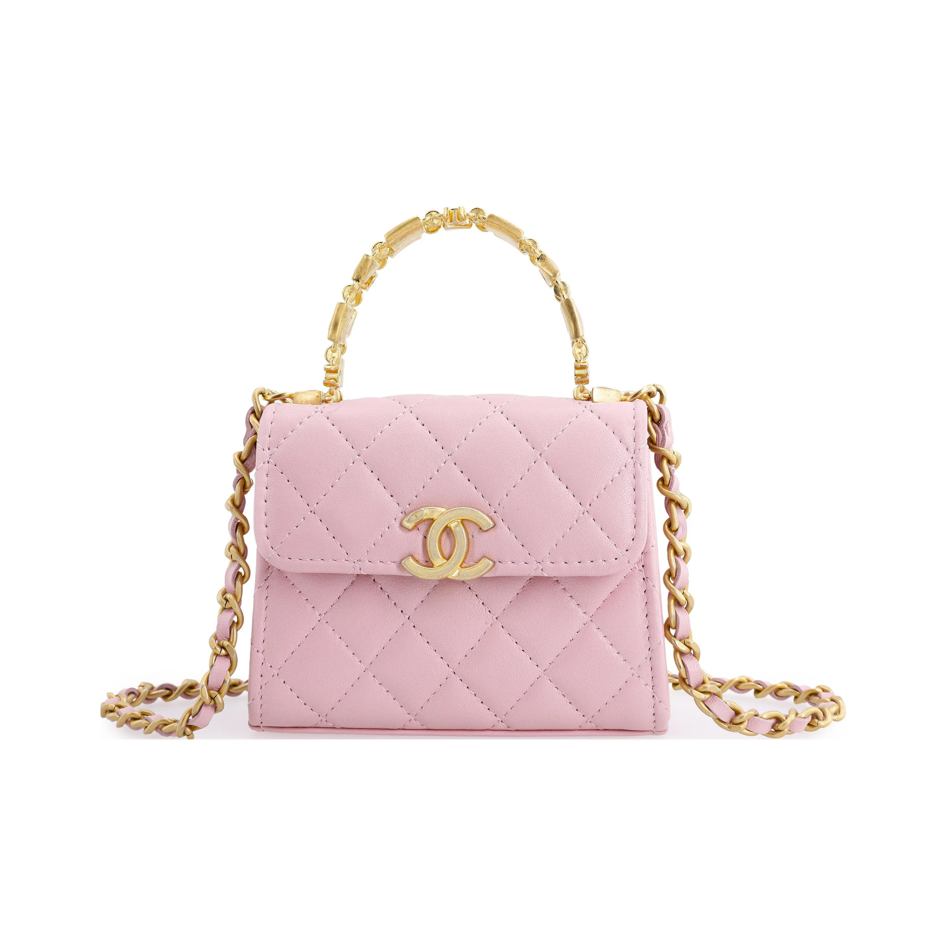 CHANEL Lambskin Portable One Shoulder Crossbody Clutches Mini Women's Light Pink Red