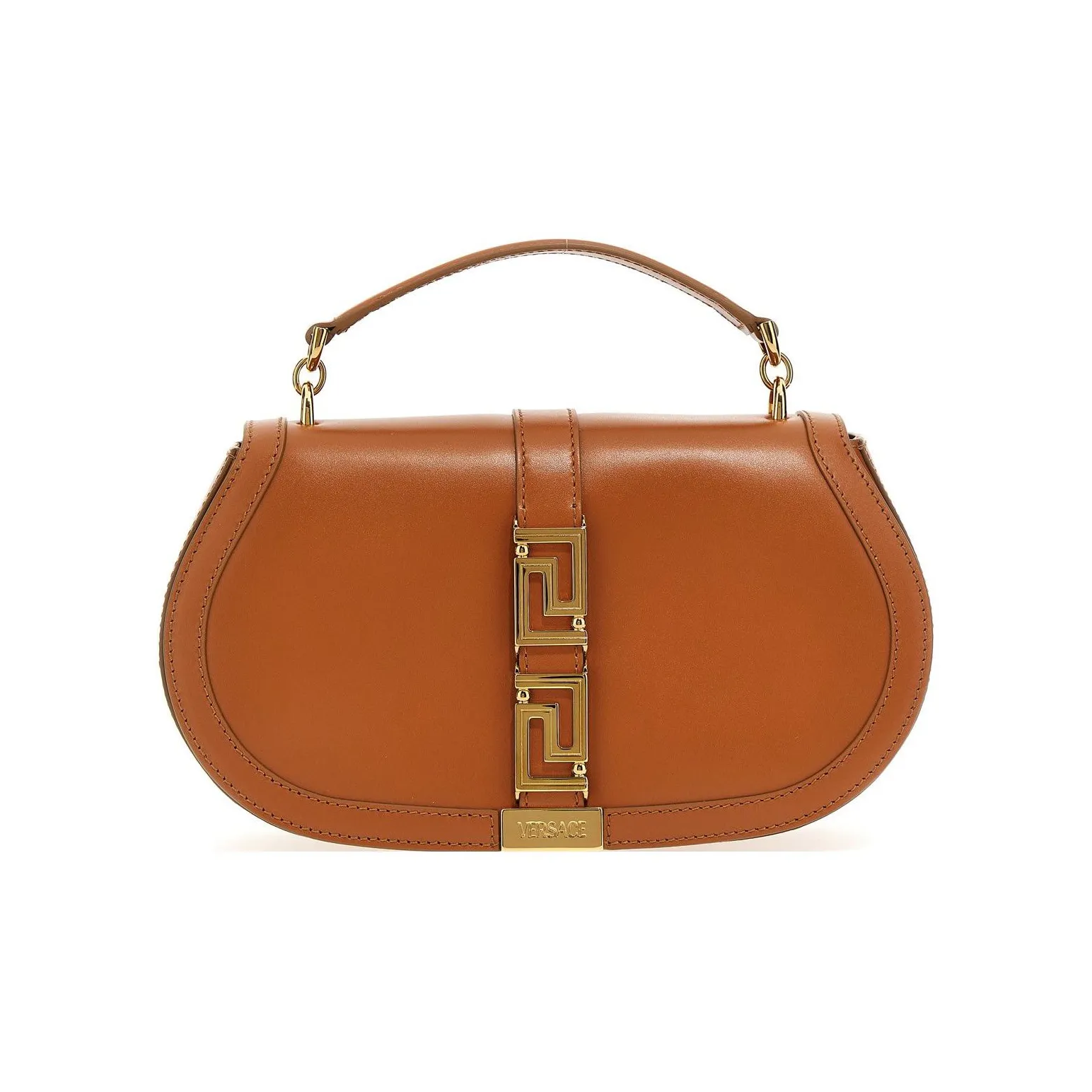 VERSACE Greca Goddess Calfskin Portable Crossbody Bag, Shoulder Bag Women's Brown