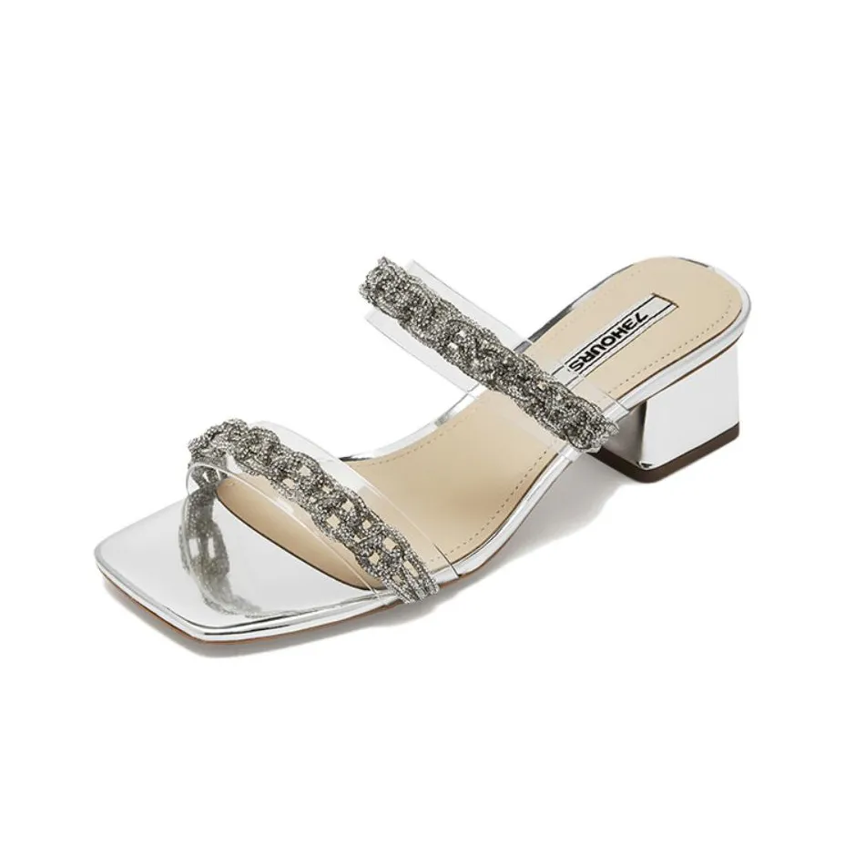 73Hours Ромб Control Стильные Сандалии 4CM Женские Серебряные