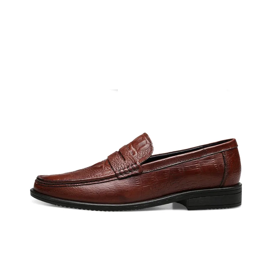 DCK Casual Leather Shoes Men's Low Top Black/Red Brown/Dark Brown