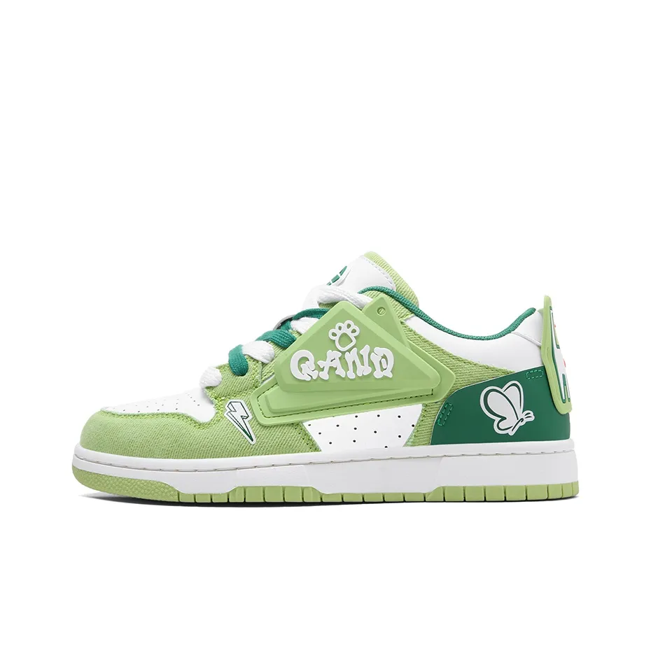 Q-AND Anti-Slip Wear-Resistant Low-Top Skateboard Shoes Unisex White Green