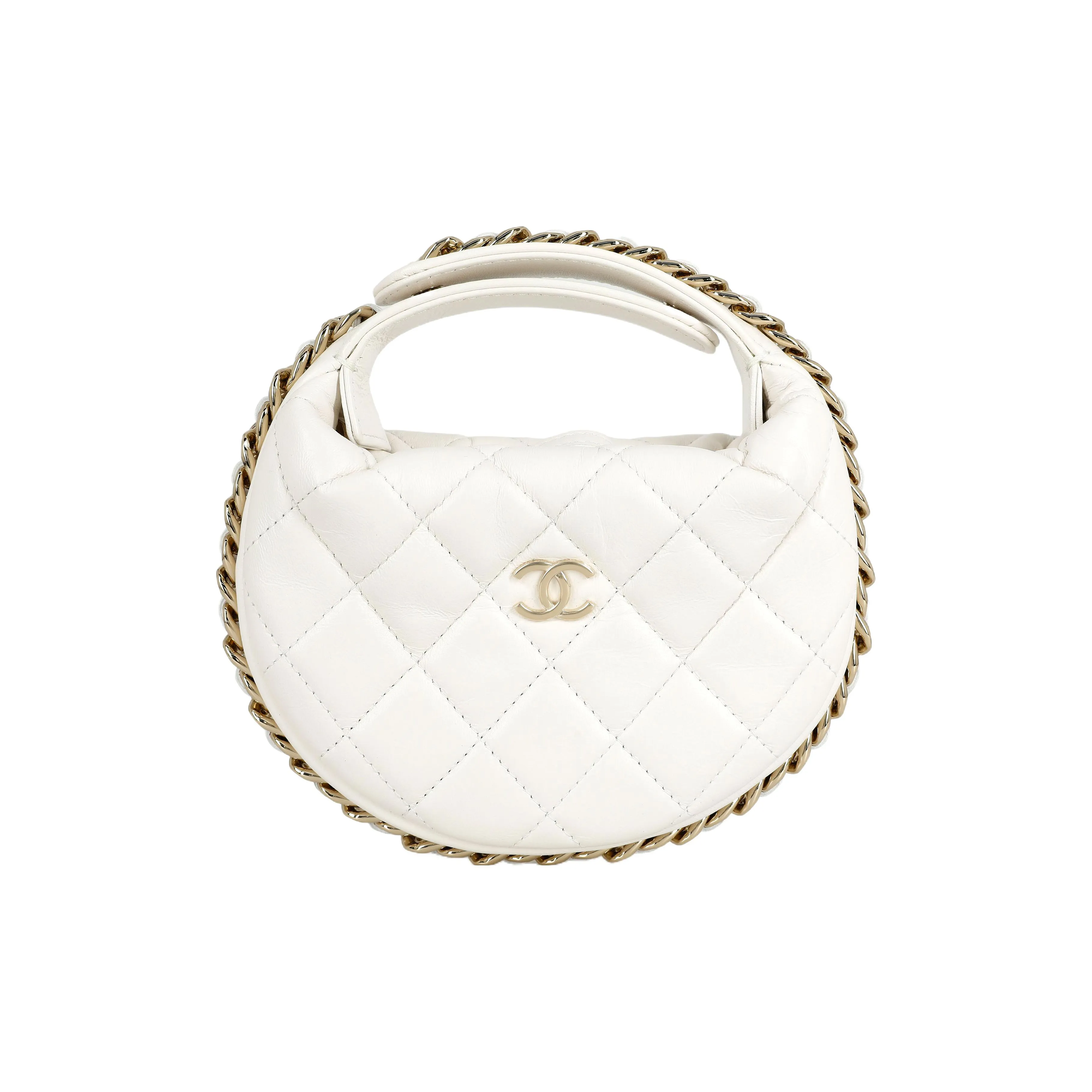 CHANEL 23C Early Spring Sheepskin Clutch Crescent Bag Handbag Mini Women's White