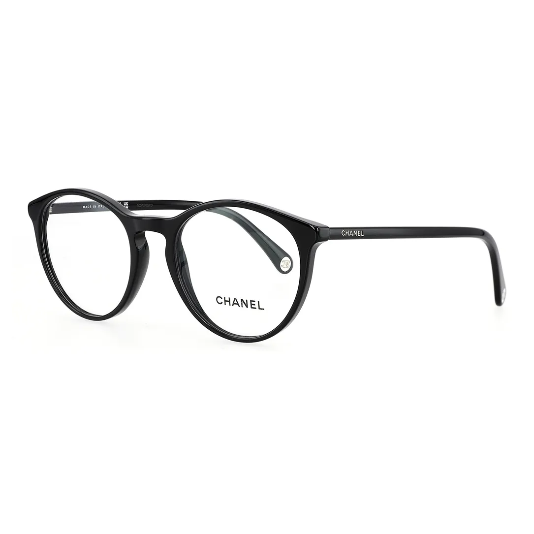 CHANEL Plate Frame Oval Eyeglass Frames Unisex Black