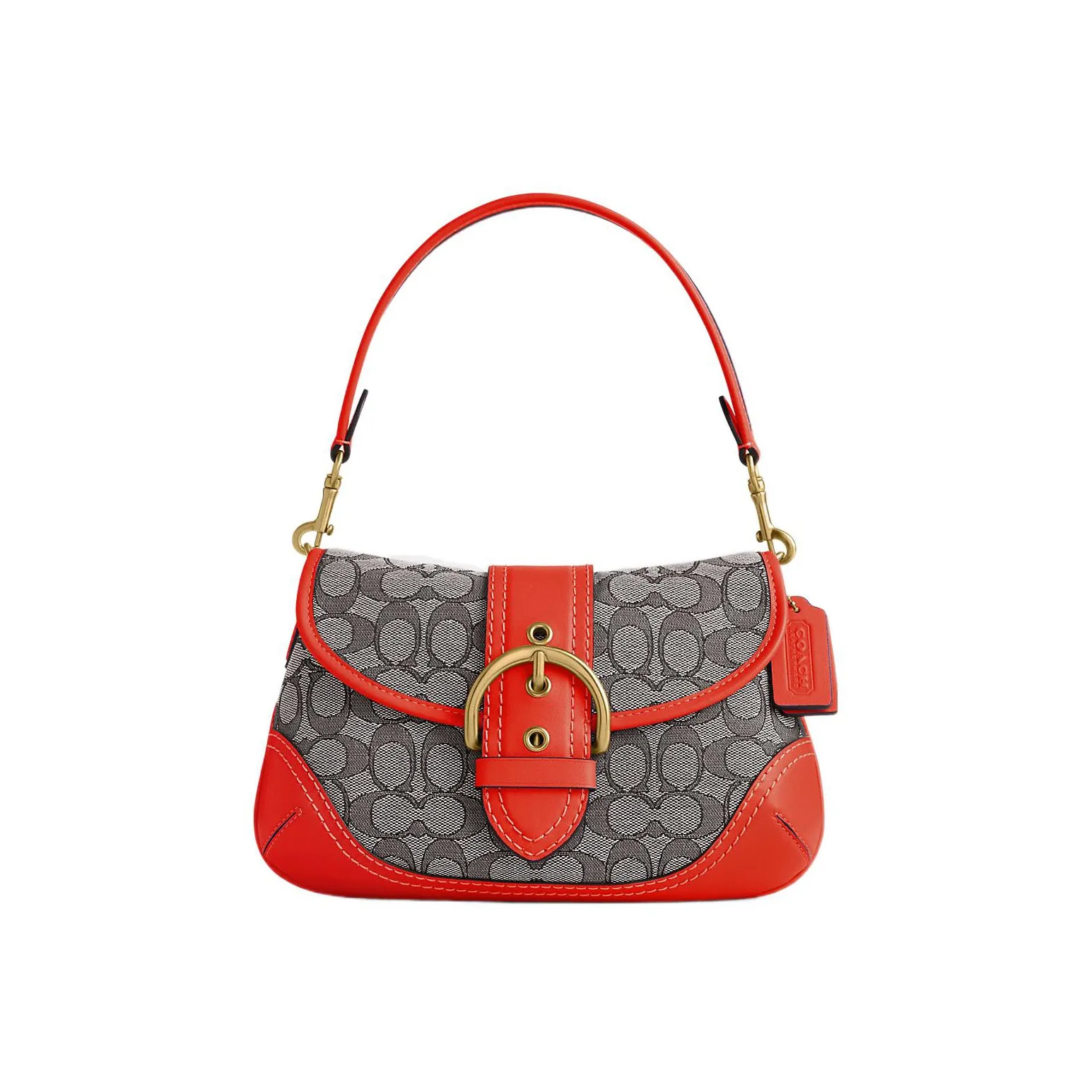 COACH Soho Jacquard Leather Crescent Bag, Shoulder Bag Tubas Women's Orange & Gray