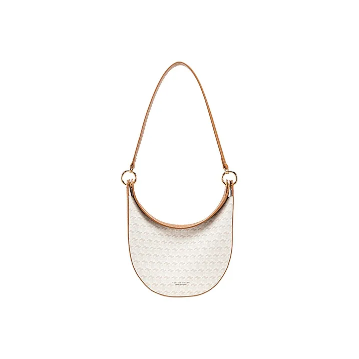 VANESSA HOGAN Монограмма Коровья кожа Плечевая сумка Сумка-полумесяц Сумка через плечо Средний размер Женская Коричневый Серый