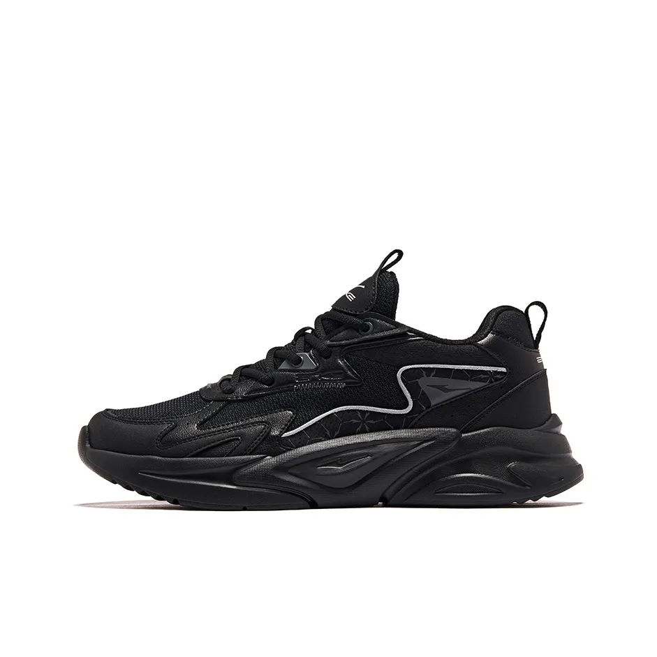 Erke Streams Cushioned Wear Resistant Height Increasing Low Top Casual Running Shoes Men's Black Gray