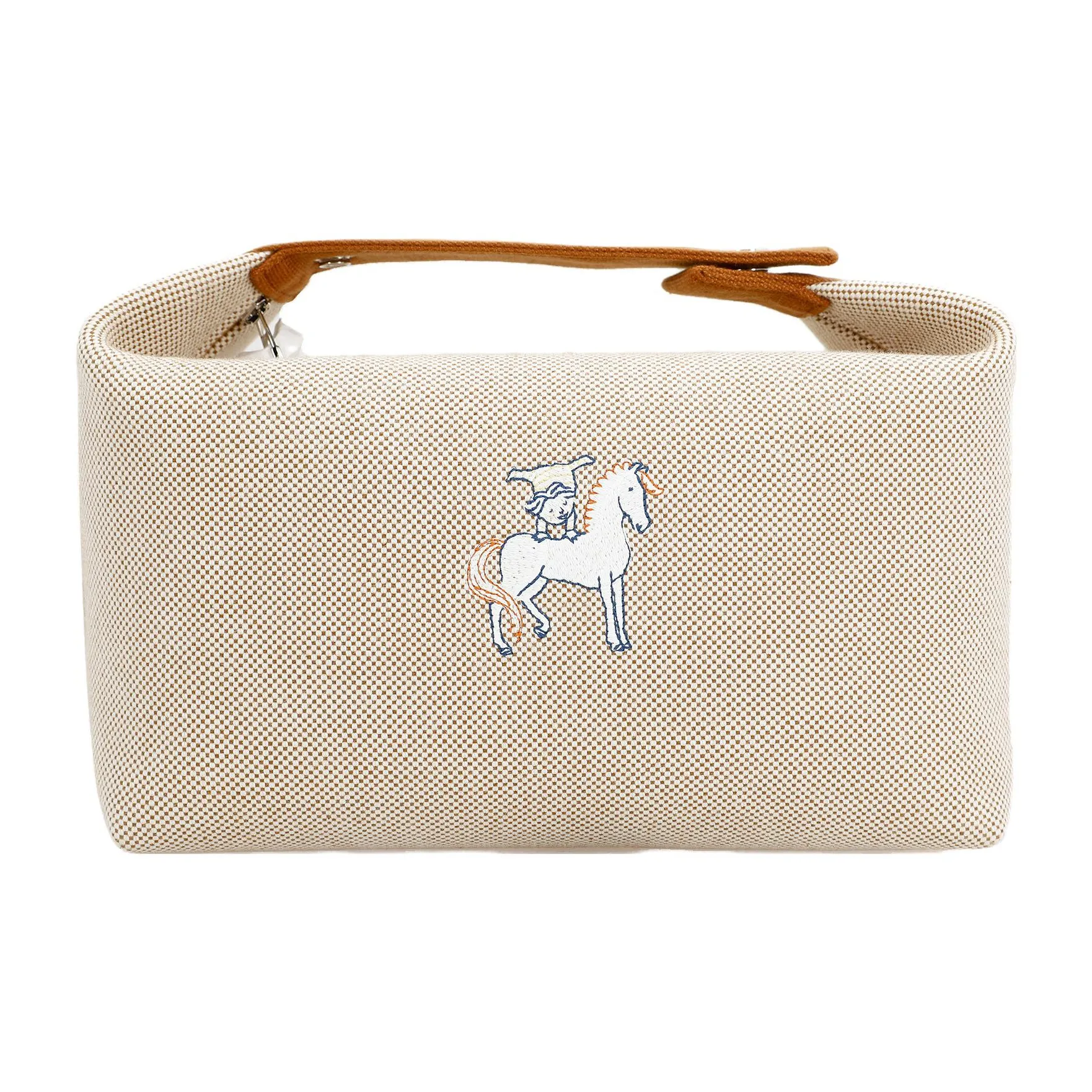 HERMES Bride a Brac Canvas Cotton Canvas Bag Lunch Boxes With Storage Unisex Orange