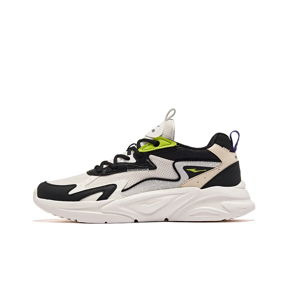Erke Streams Cushioned Wear Resistant Height Increasing Low Top Casual Running Shoes Men's Jet Black Microcrystal White