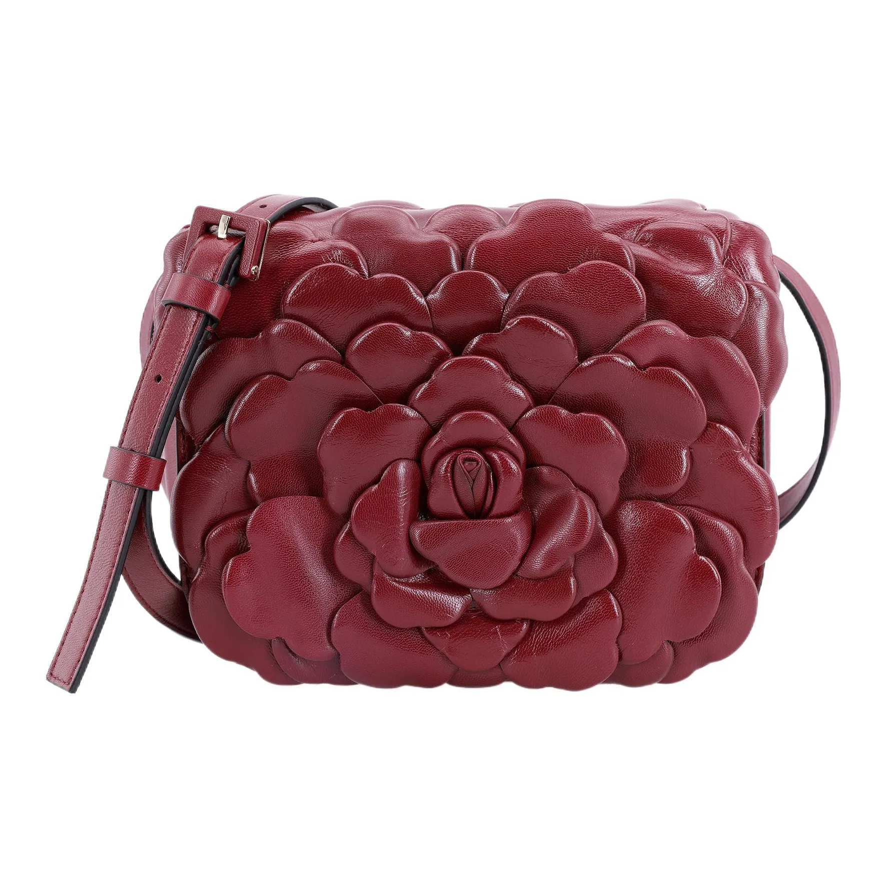 Valentino Atelier Sheepskin Leather Messenger Bag Shoulder Bag, Handbag Women's Cherry Red