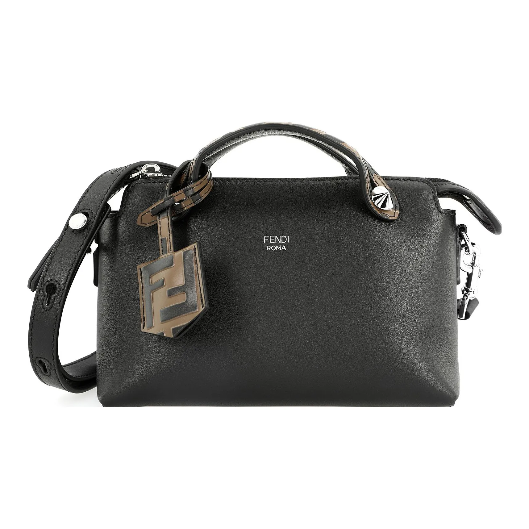 FENDI Calfskin Boston Bag Crossbody Handbag Shoulder Bag Mini Women's Black