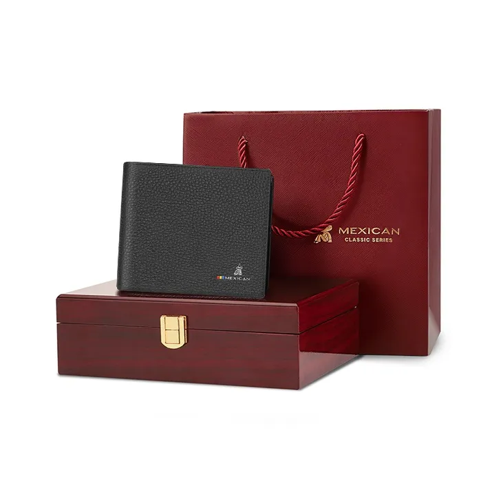 MEXICAN Litchi Grain Genuine Leather Wallet Men's Black