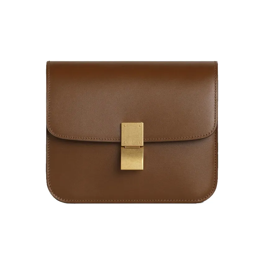 CELINE Classic Bo Polished Cow Leather Tofu Bag Block Shoulder Bag Crossbody Bag Teen Women's Camel