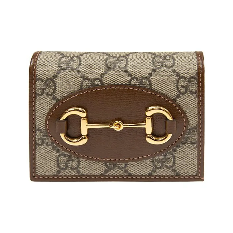GUCCI Horsebit 1955 Canvas With Leather Canvas Bag, Wallet, Card Holder Unisex Ebony/Brown