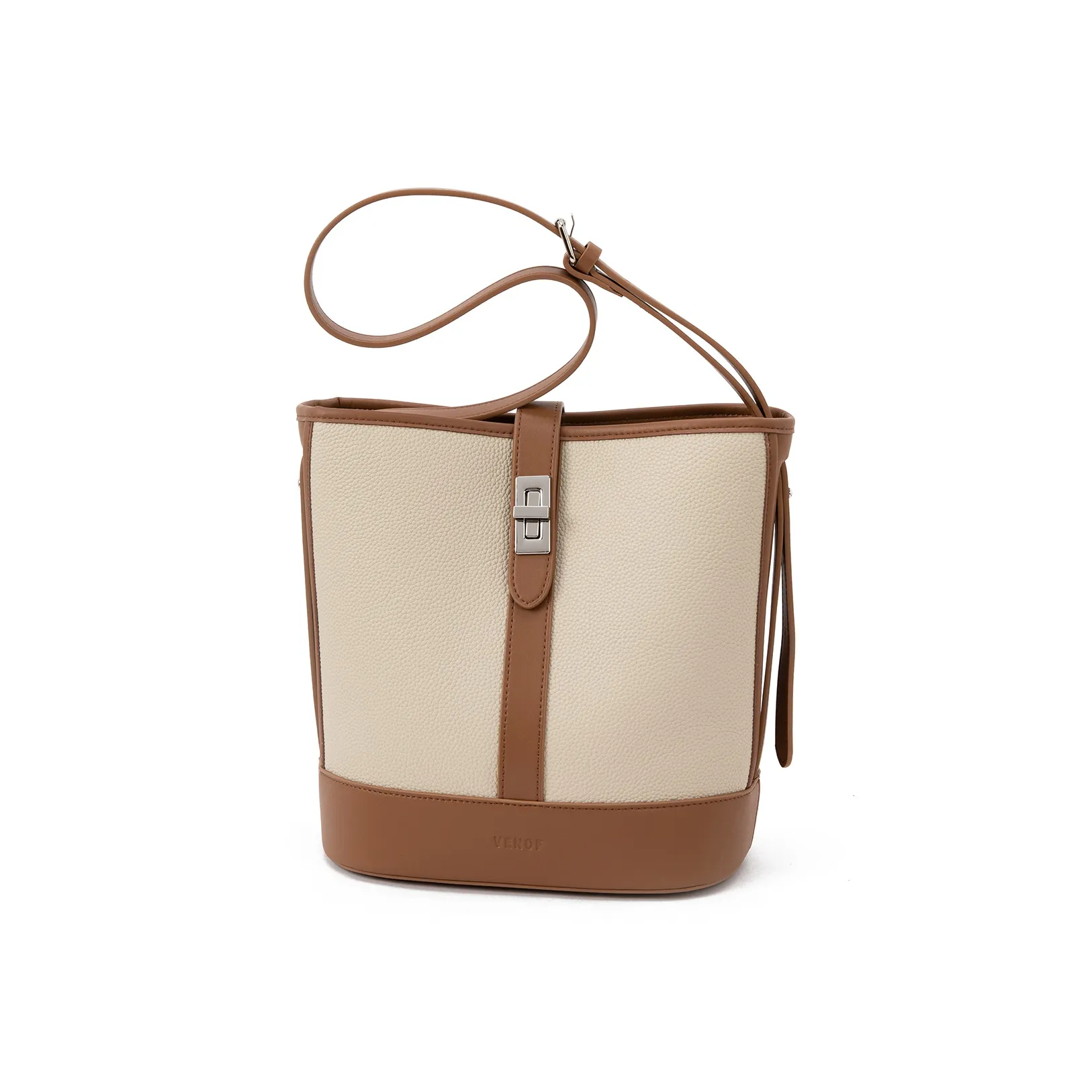 VENOF Корова Кожа Ведрообразная Сумка Плечевая Сумка Средний Женский Бежевый Коричневый