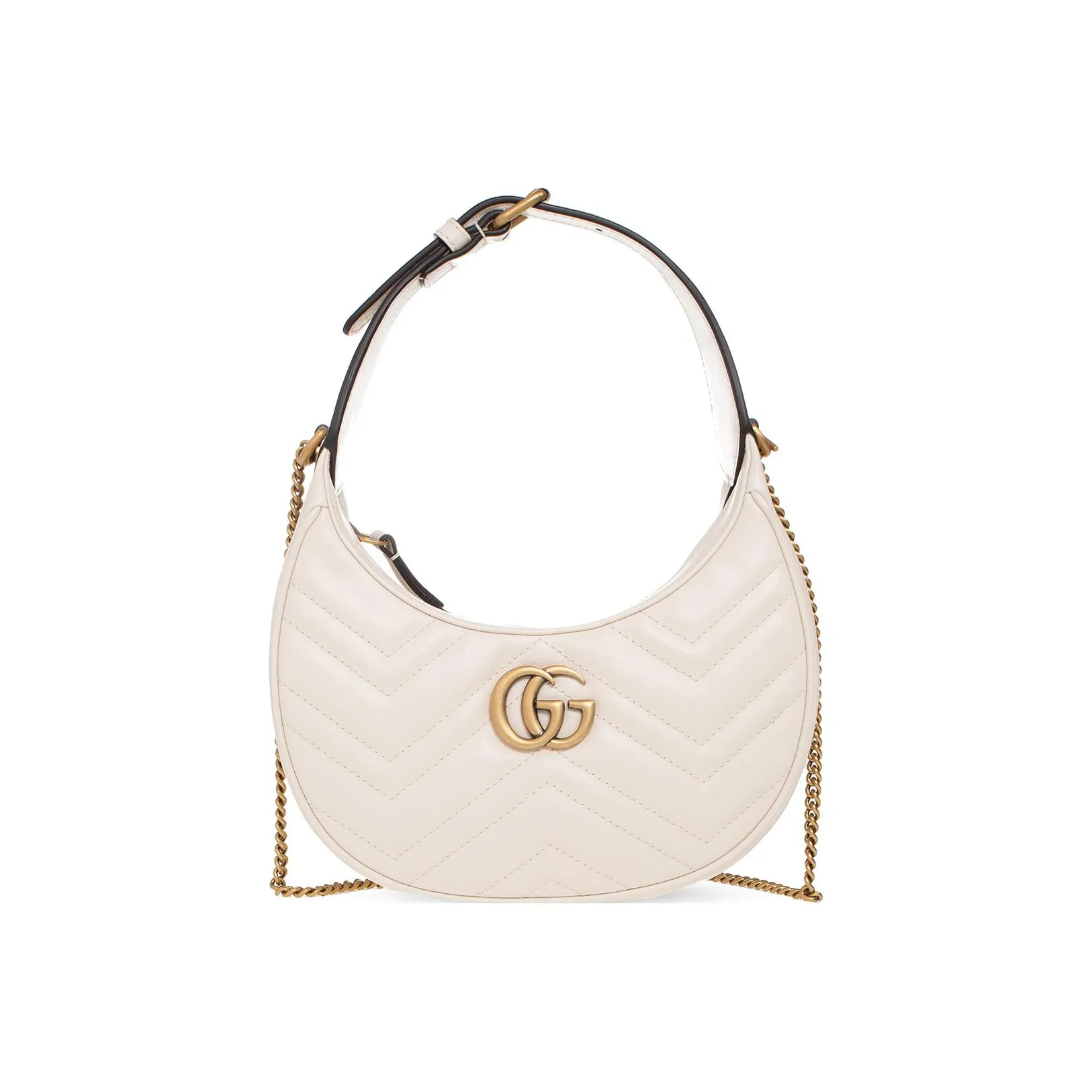GUCCI GG Marmont V Shaped Quilted Leather Crescent Moon Bag Shoulder Bag Handbags Shoulder Bags Mini Women's Milk White