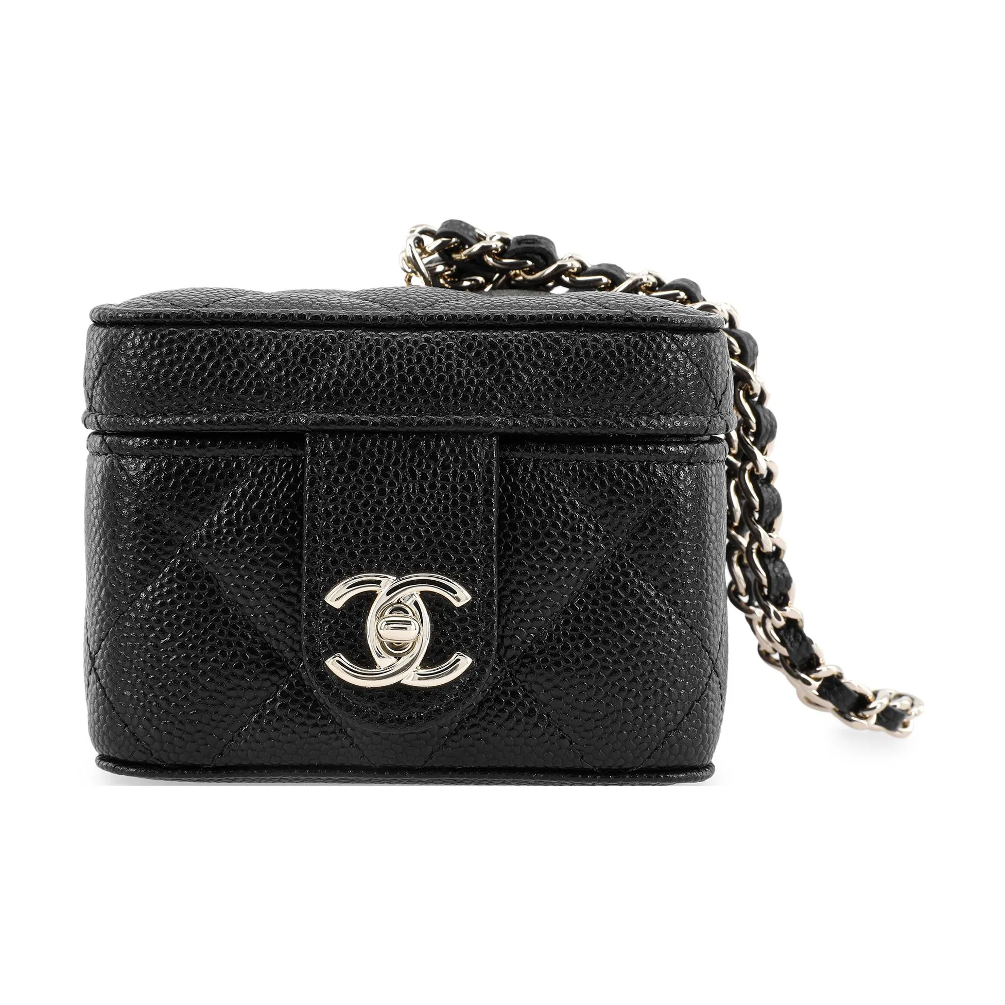 CHANEL Litchi Grain Cow Leather Small Square Bag Handbag Women's Black
