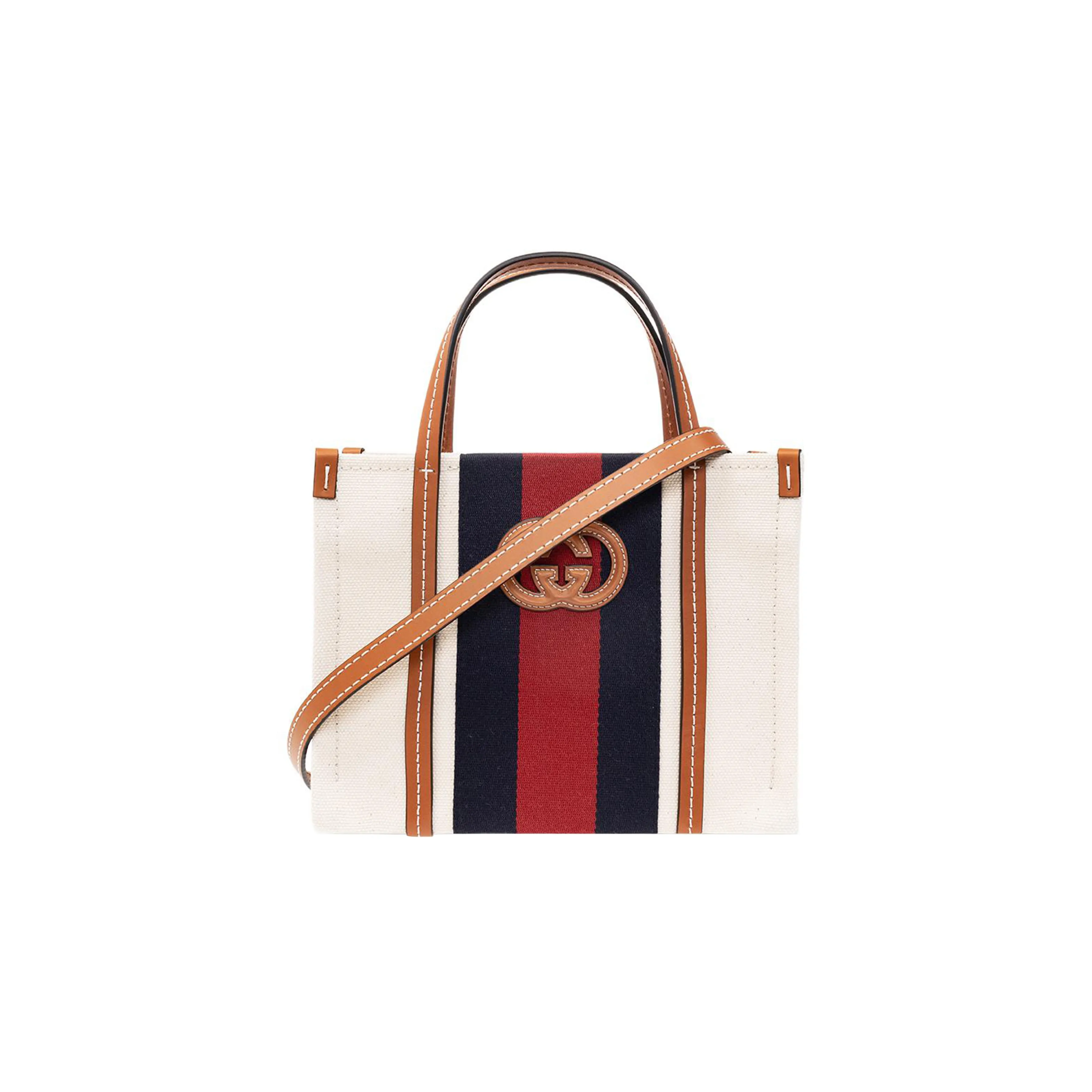 GUCCI Cotton With Canvas And Leather Trim Tote Bag, Shopping Bag, Handbag Mini Men's