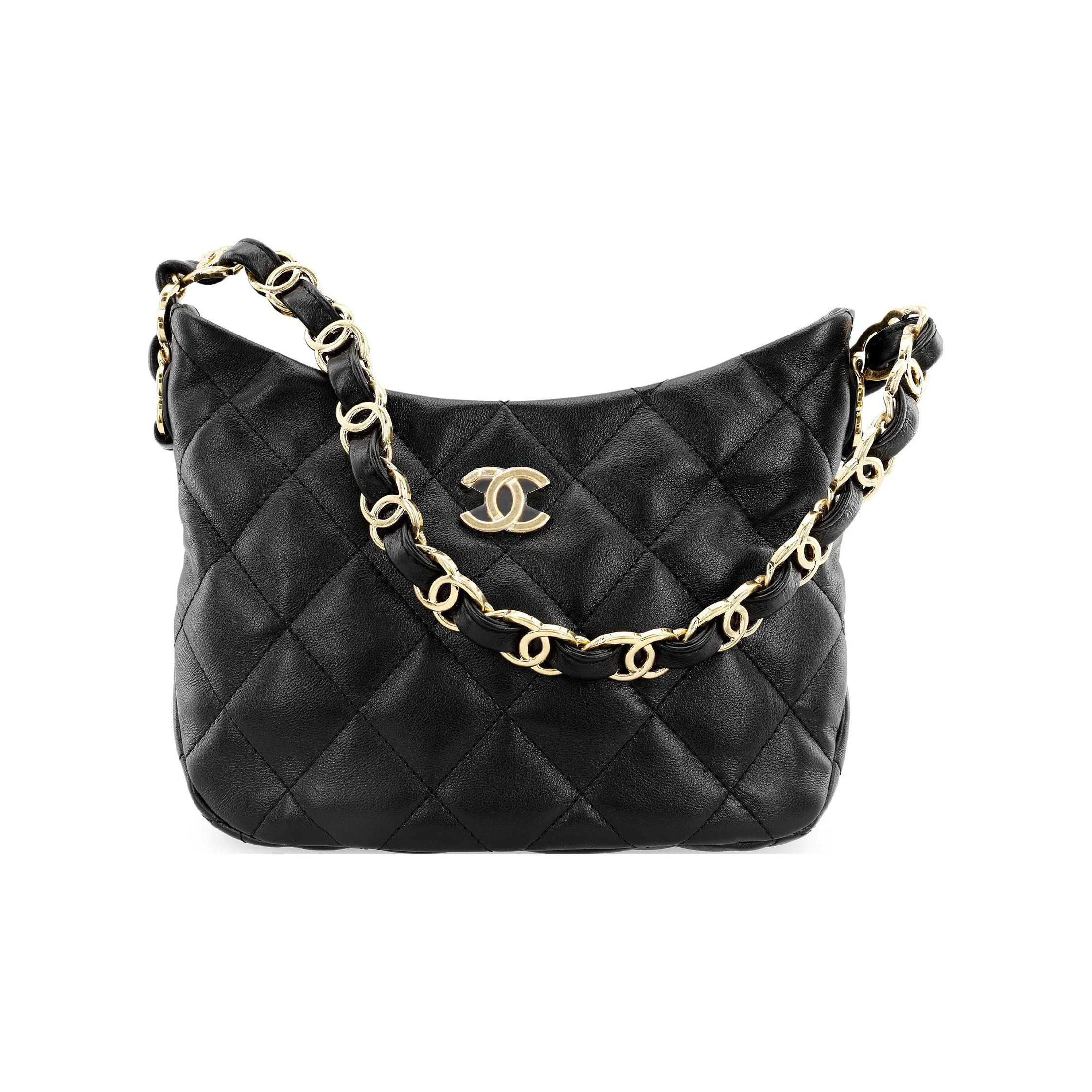 CHANEL 22K Autumn And Winter Sheepskin With Gold Metal Hobo Bag Shoulder Bag Satchel Shoulder Bag Handbag Women's Black