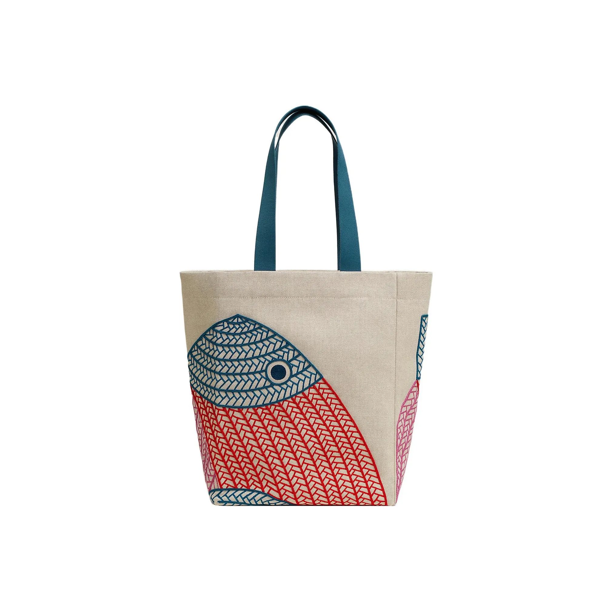 HERMES H Canvas Cotton Canvas Bag Beach Bag Handbags Women's Blue/Red