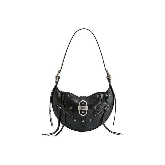 JW PEI Artificial Leather Croissant Bag Biker Crossbody Bag Medium Size Unisex Bright Pink/Black/White