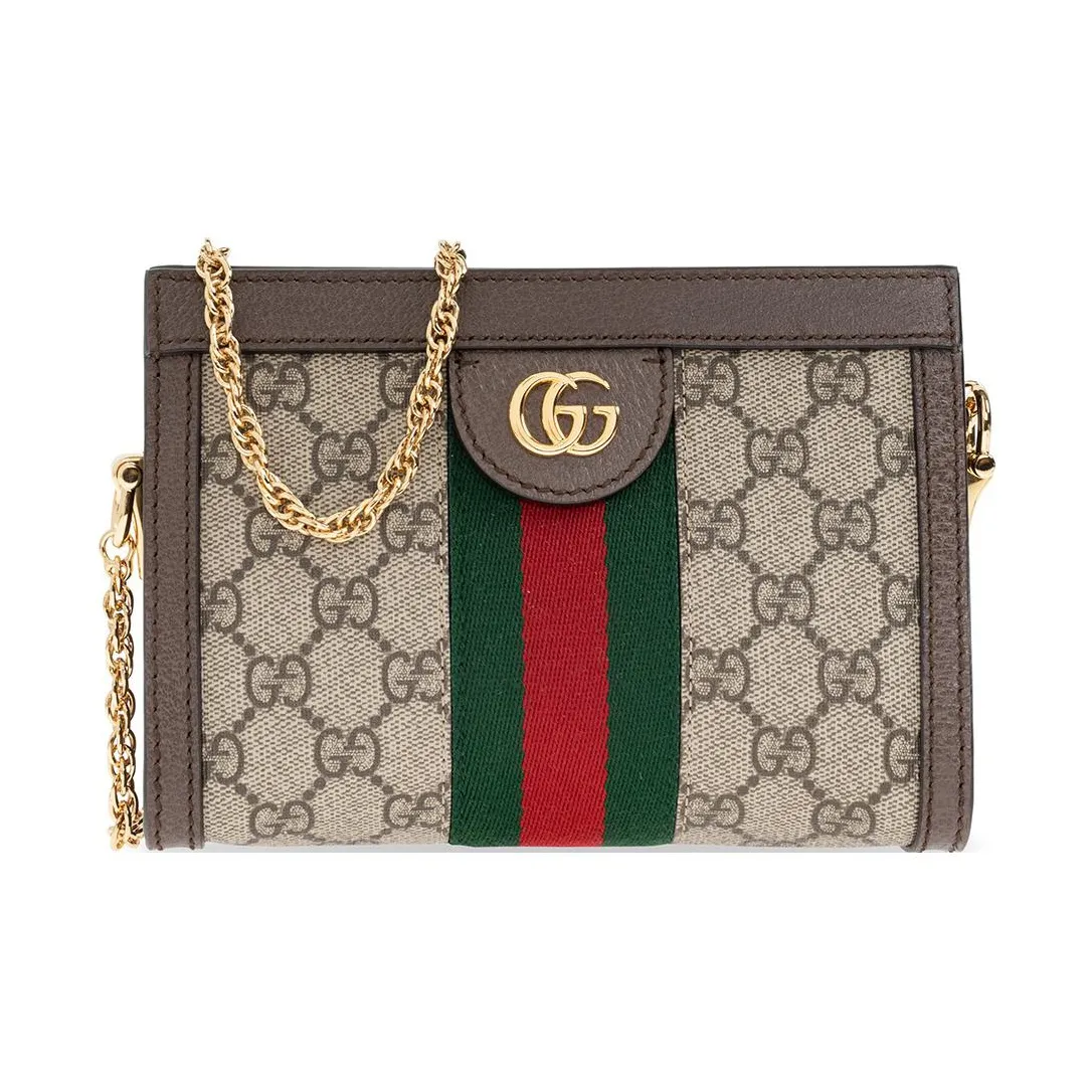 GUCCI Ophidia Canvas With Leather Chain Bag Envelope Bag Clutches Shoulder Bag Crossbody Bag Mini Women's Ebony/Brown