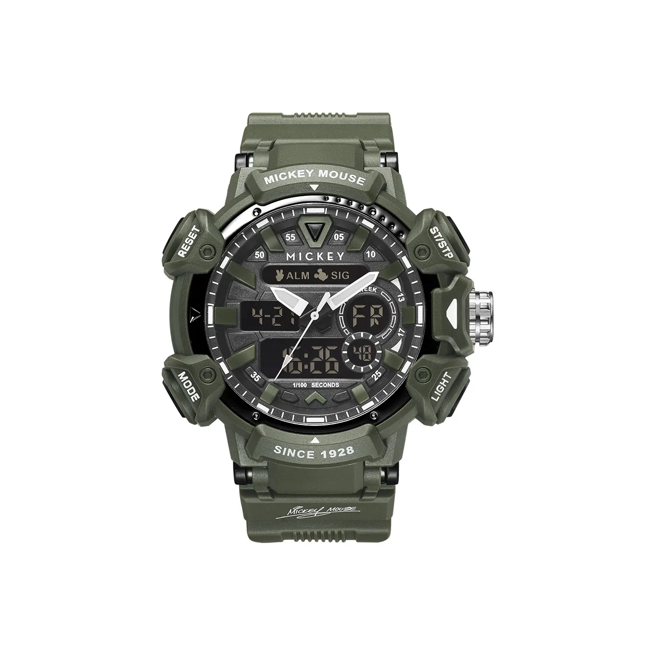 Disney Mickey Series Электронный механизм TPU ремешок Часы Мужские Зеленый циферблат