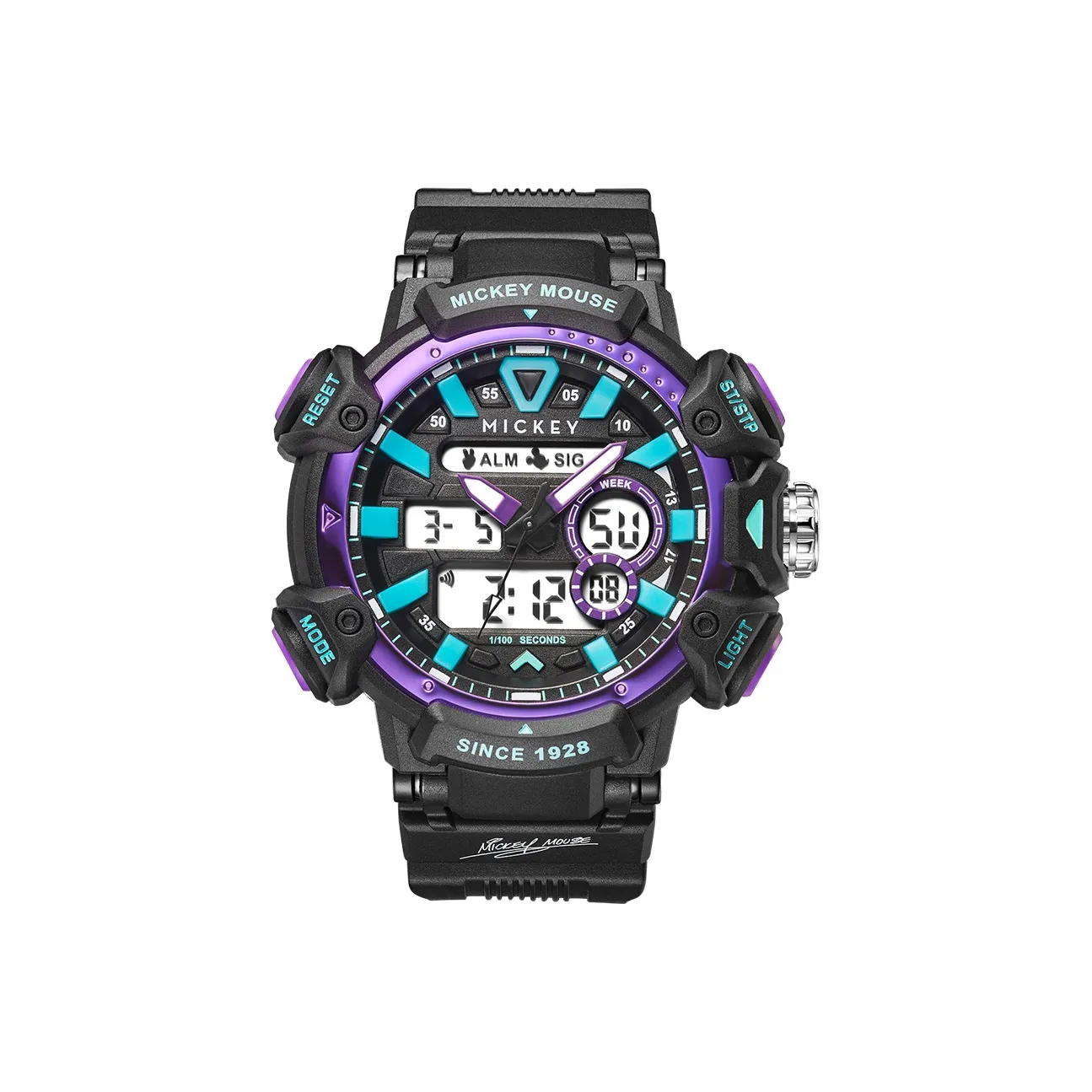 Disney Mickey Series Электронный Механизм TPU Ремешок Часы Мужские Черный Циферблат