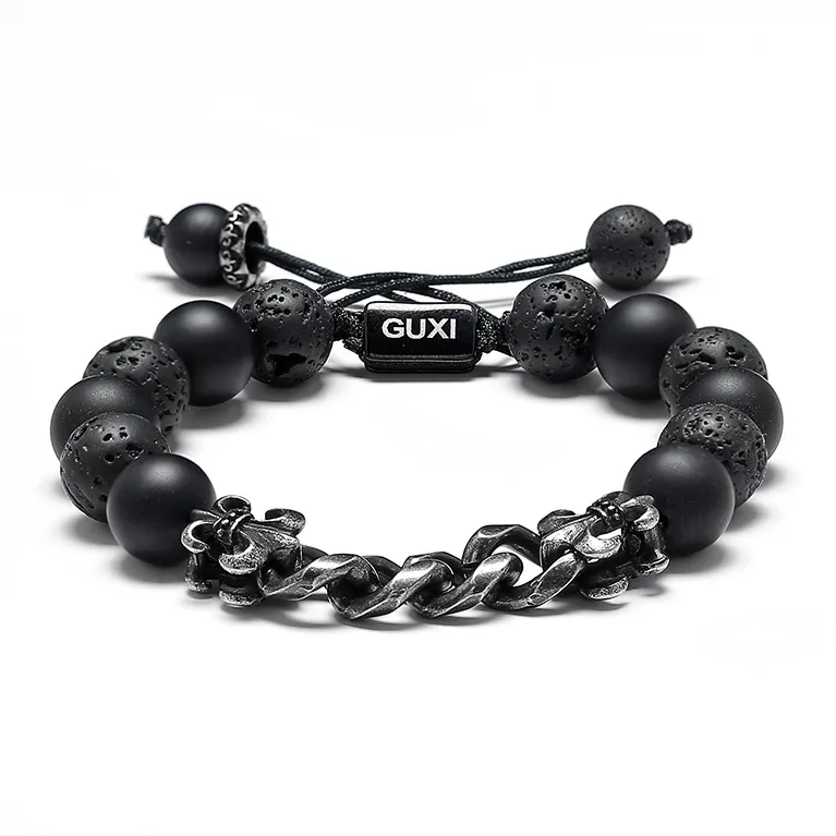 Cuud Браслеты из черного агата и вулканического камня унисекс