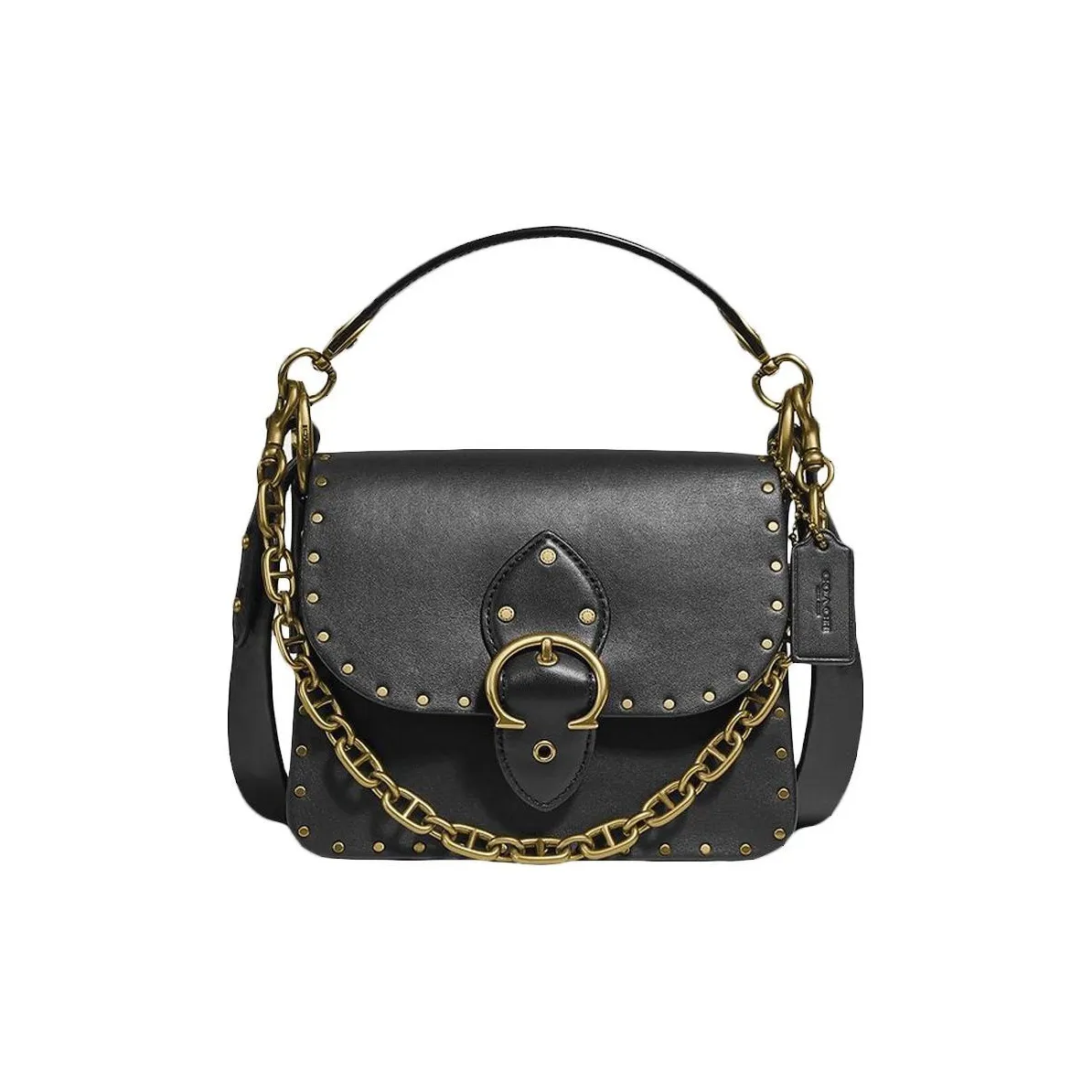 COACH Beat Leather Small Square Bag, Portable Crossbody Bag, Shoulder Bag Trumpets Women's Black