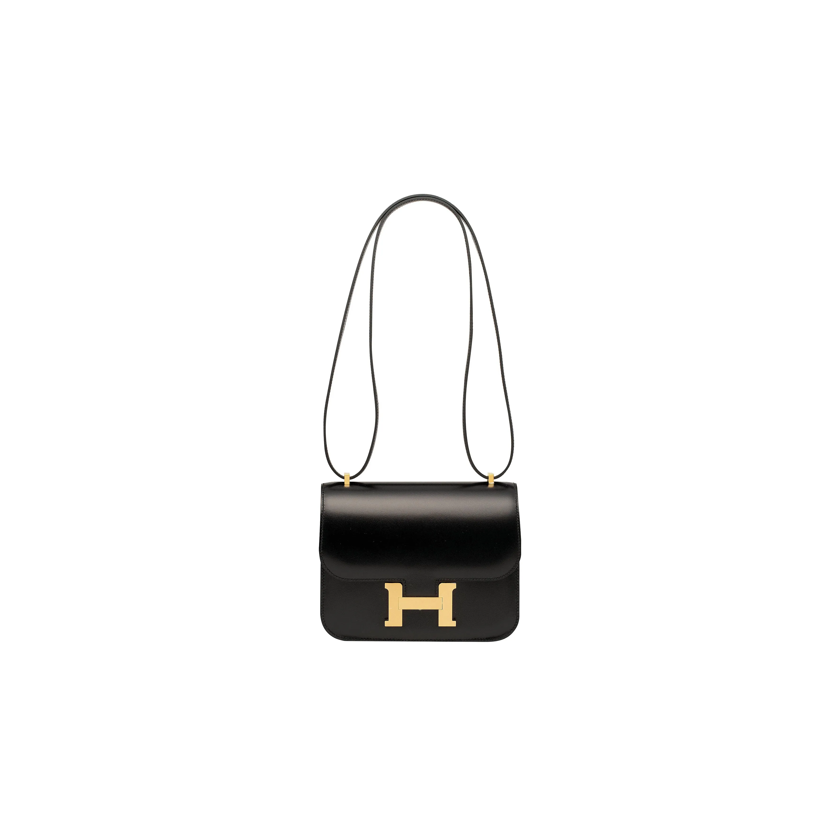 HERMES Constance Box Leather Shoulder Bag Crossbody Bag Mini Women
s 89Noir Black