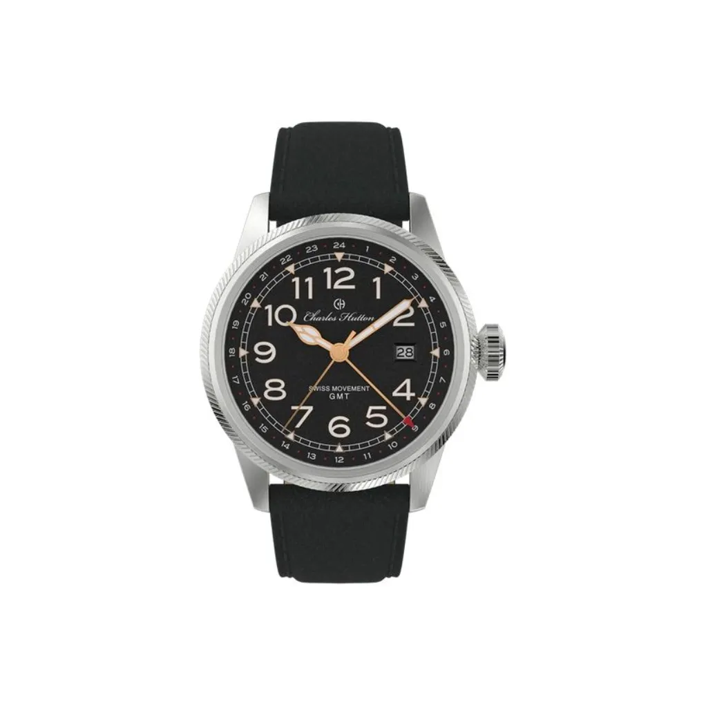 CHARLES HUTTON GMT Collection Мужские часы Кварцевый механизм Кожаный ремешок 43 мм Белый циферблат Часы 81761 9